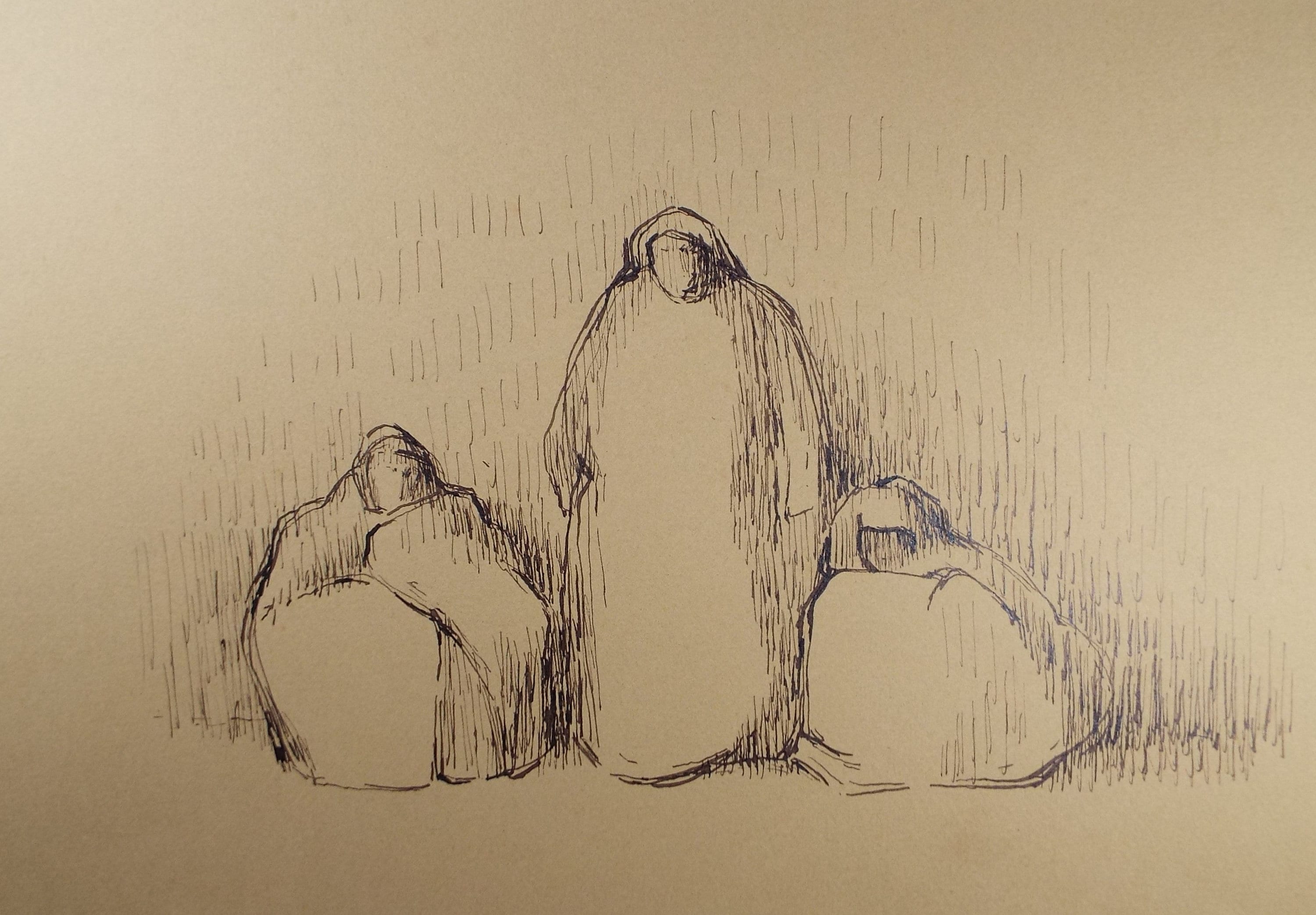 Original Pen & ink Drawing ,'Group of Figures', Circa 1990's, Mariota Bosanquet (1923-2022)