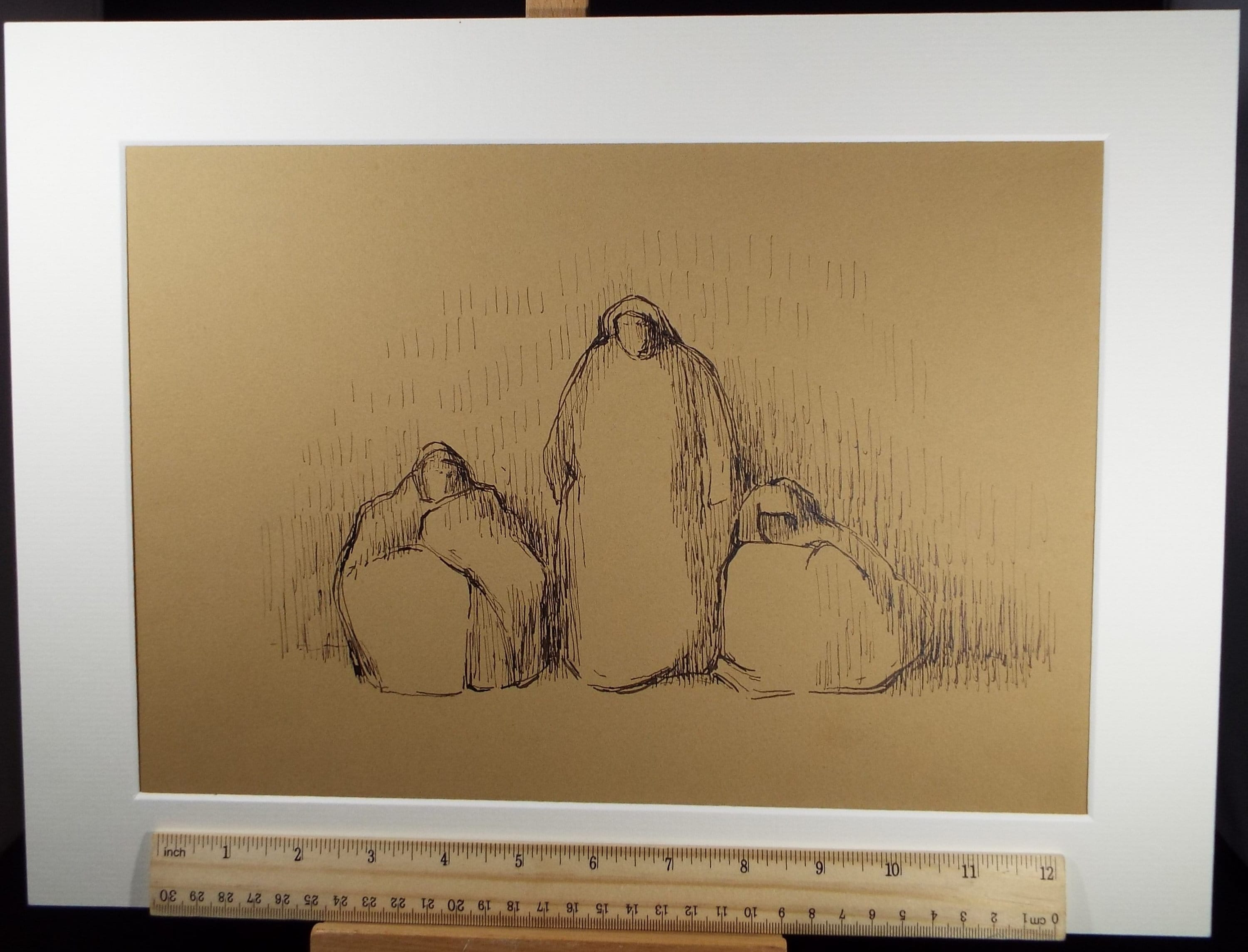 Original Pen & ink Drawing ,'Group of Figures', Circa 1990's, Mariota Bosanquet (1923-2022)