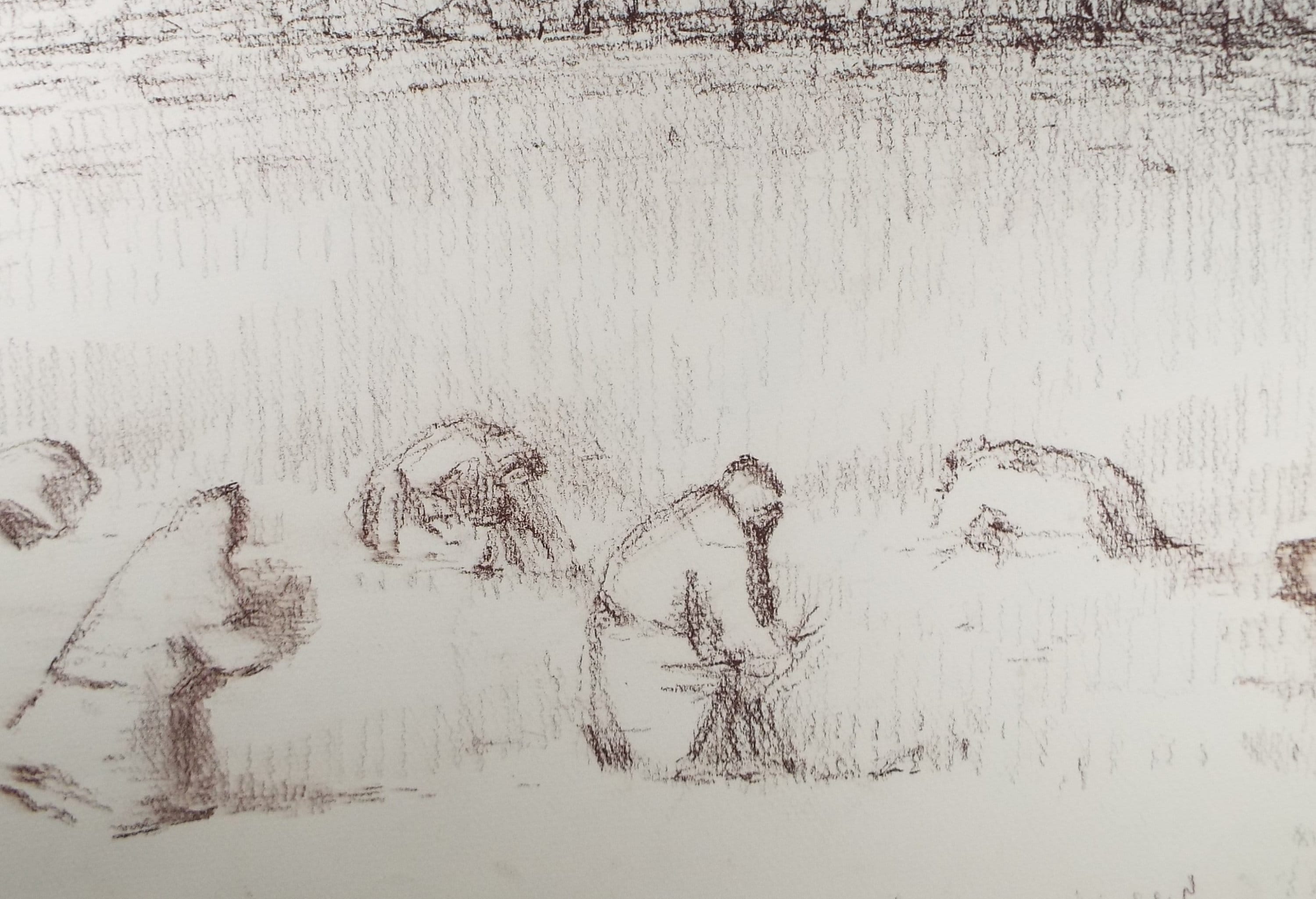 Original Pastel Drawing,'Gathering Crops', circa 1990, Mariota Bosanquet (1923-2022)