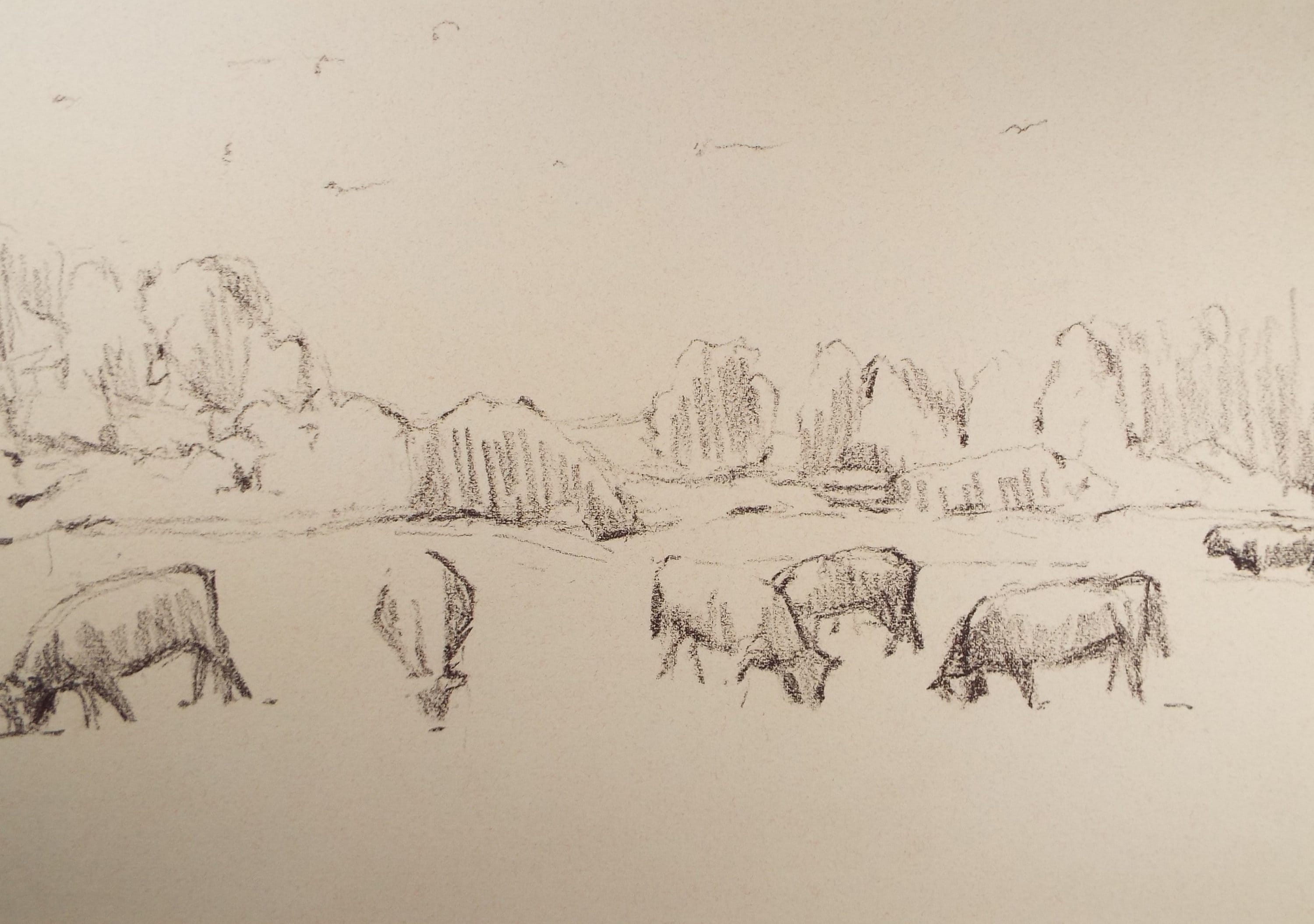 Original Pastel 'Cattle', circa 1990, Mariota Bosanquet (1923-2022)