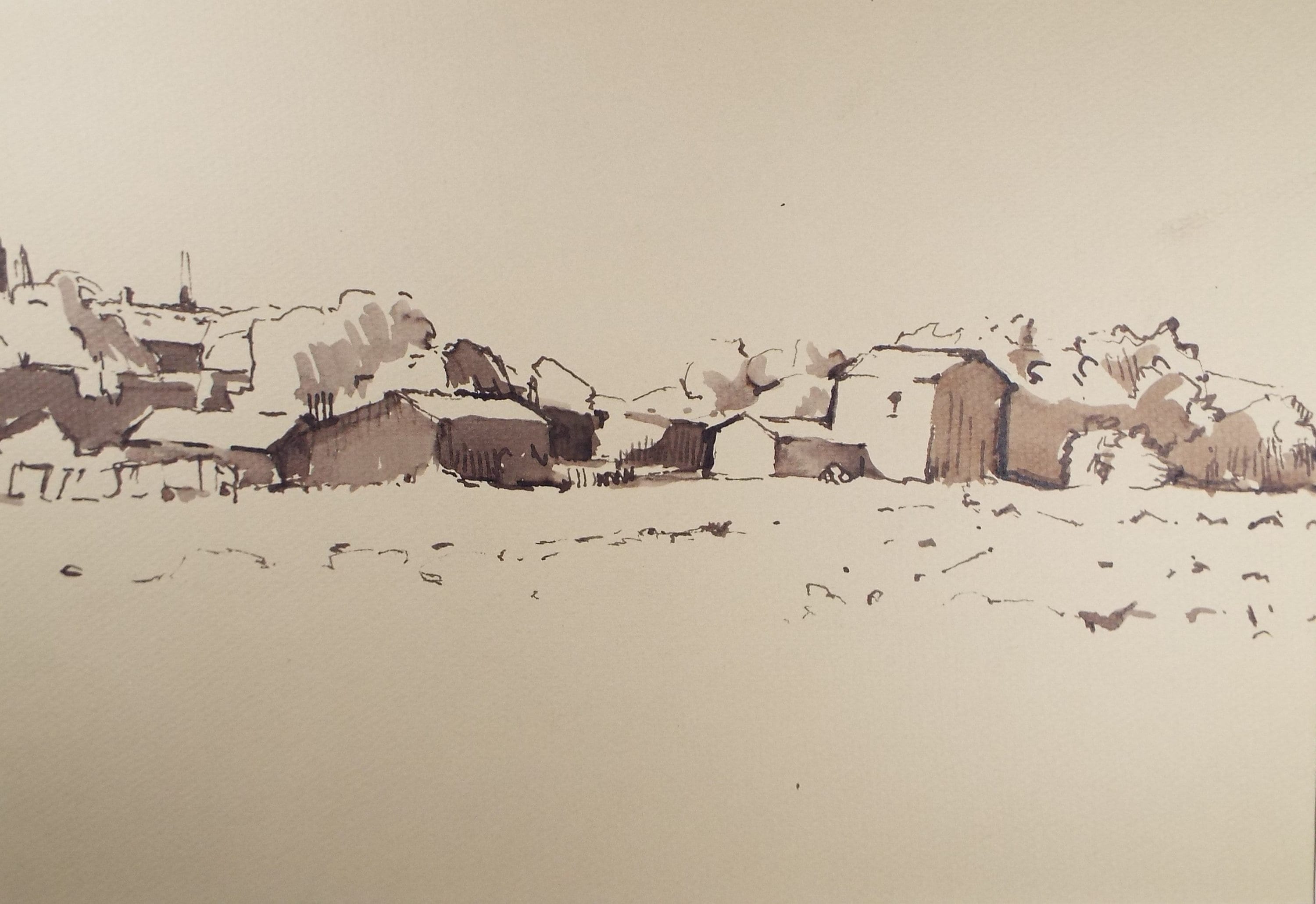 Original Watercolour,'Settlement', circa 1990, Mariota Bosanquet (1923-2022)