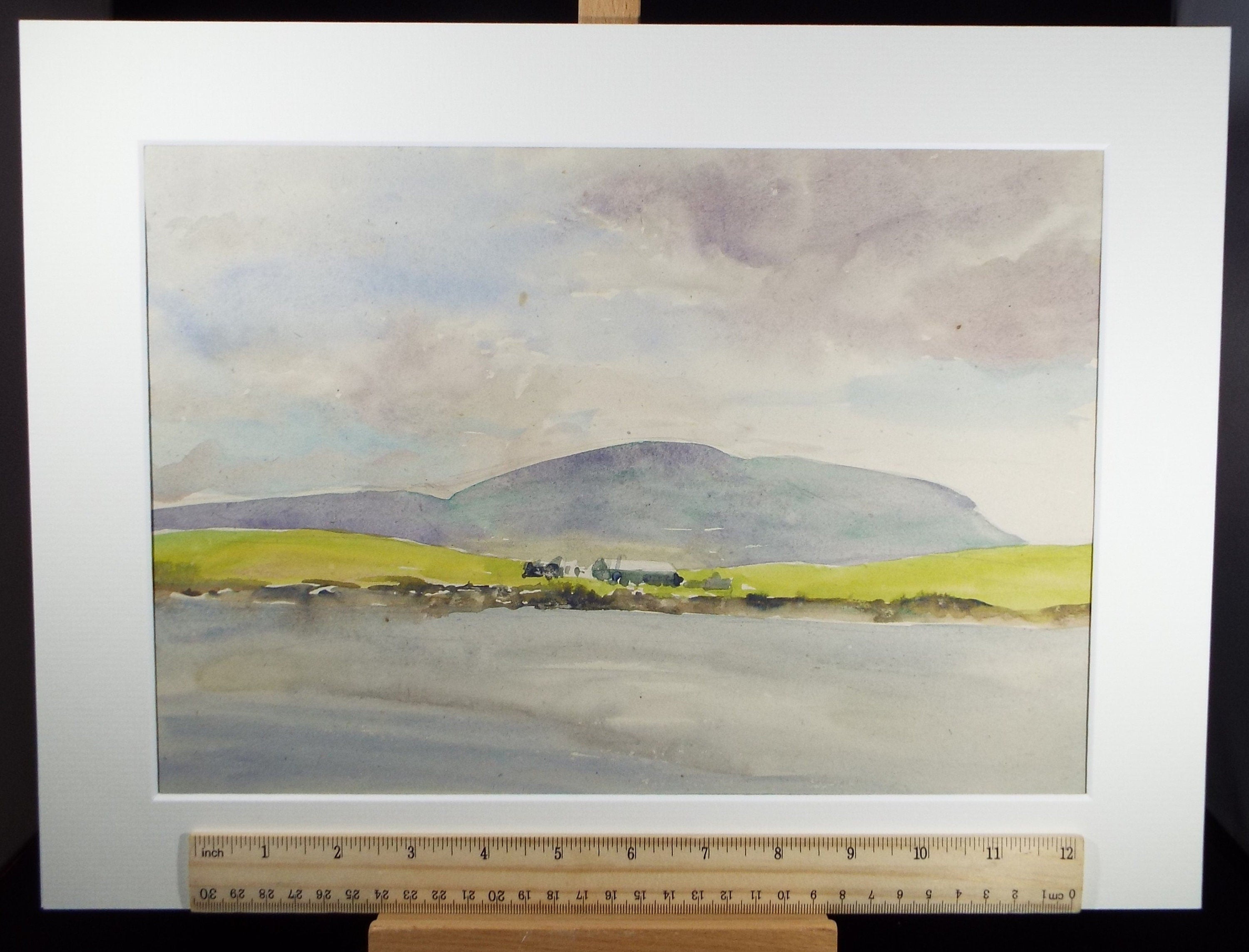 Original Watercolour, 'Coast with distant hills', Circa 1950's , Hilda Burford (1887-1957)