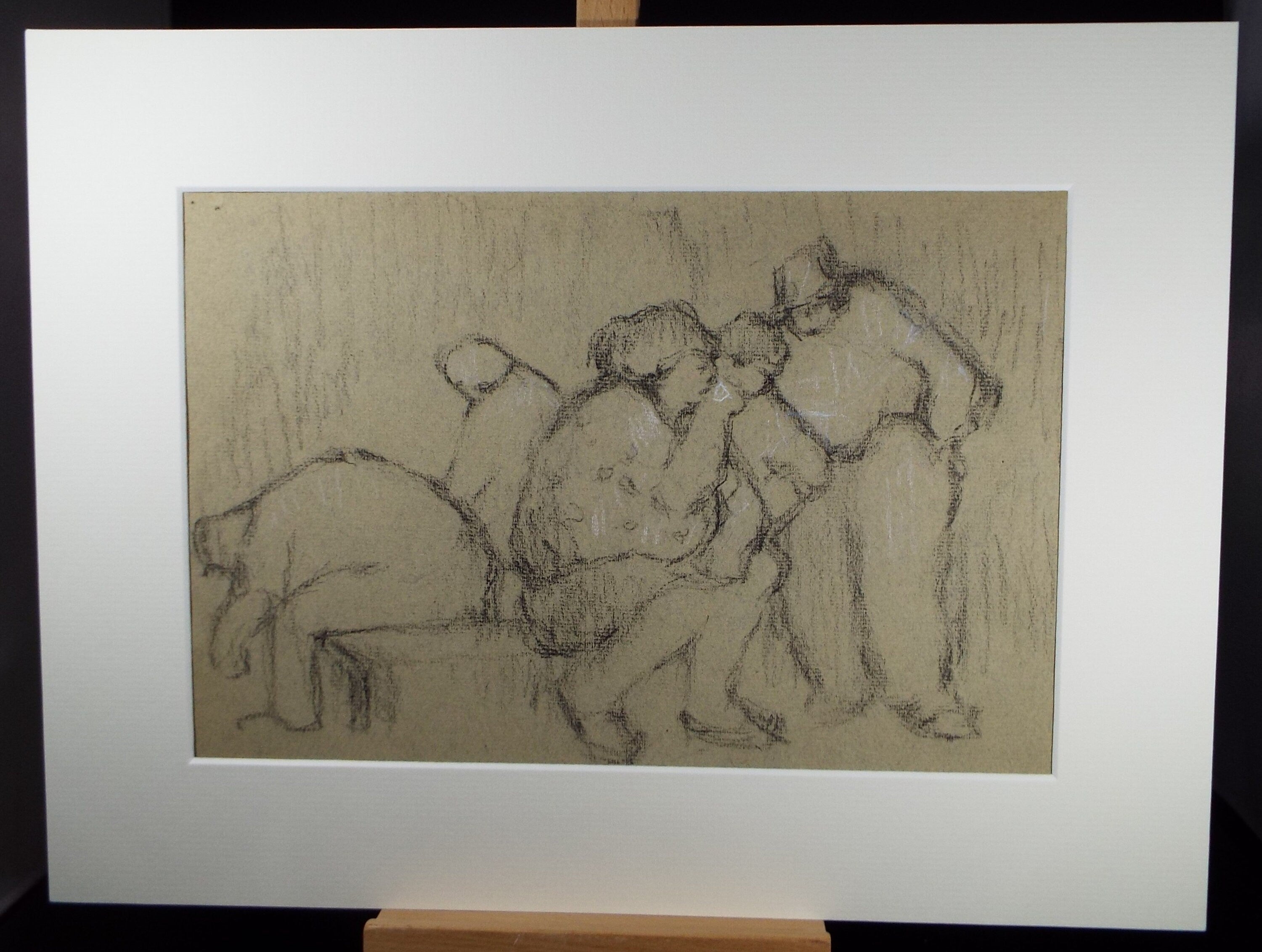 Original Pastel Drawing ,'Figures around a bench', circa 1990, Mariota Bosanquet (1923-2022)