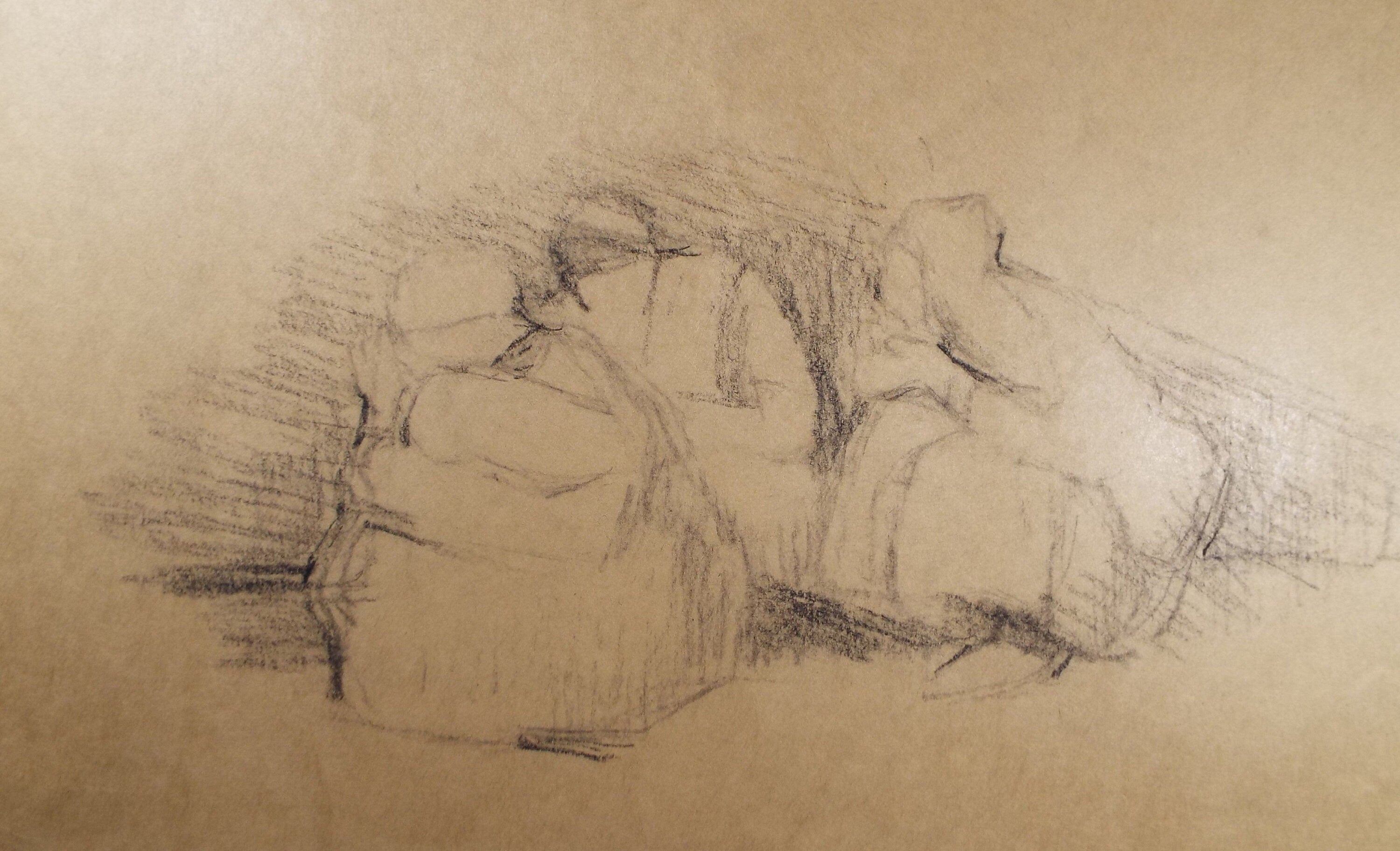 Original Pastel Drawing ,'Three Figures in Burkas', circa 1990, Mariota Bosanquet (1923-2022)