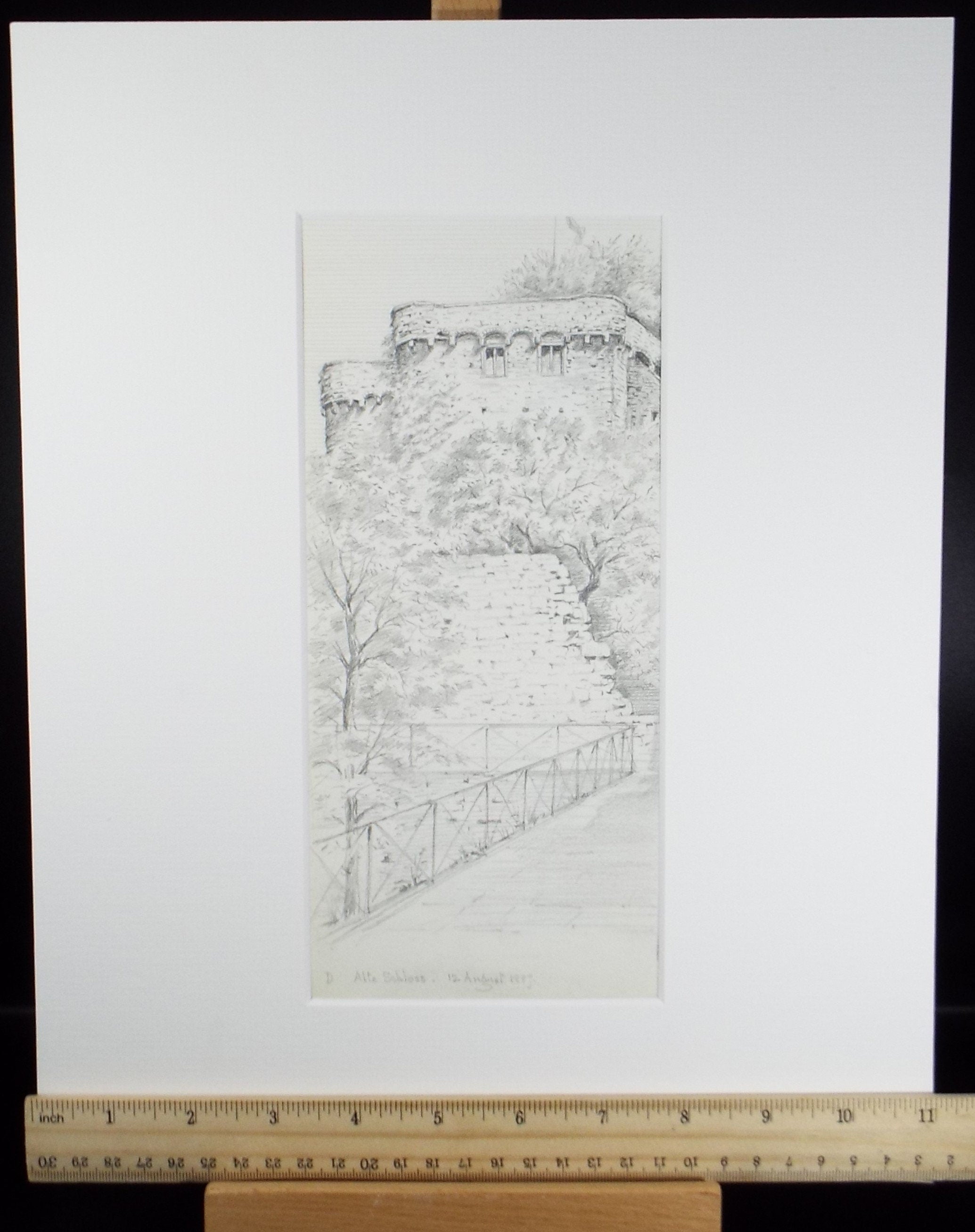 Original Pencil Drawing, 'Alte Schloss', dated 1887, Artist unknown