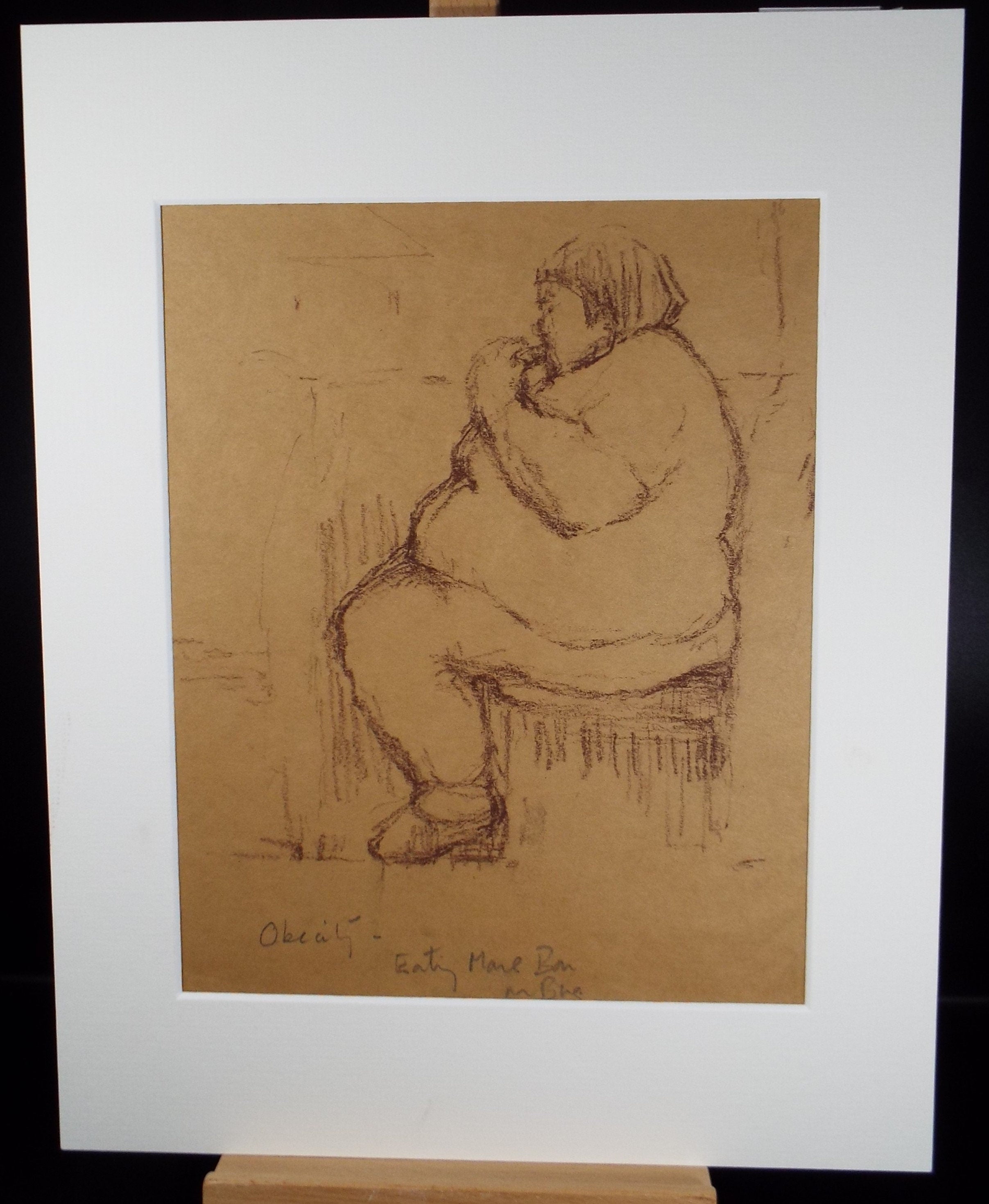 Original Pastel Drawing ,'Figure Eating', circa 1990, Mariota Bosanquet (1923-2022)