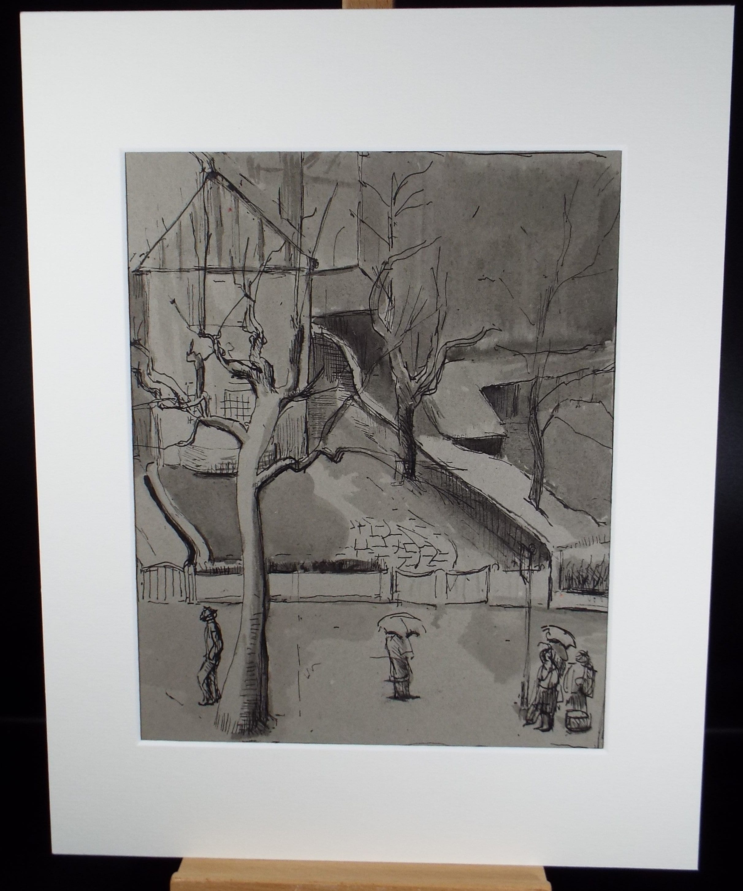 Original Watercolour,'Figures in the Rain', circa 1990, Mariota Bosanquet (1923-2022)