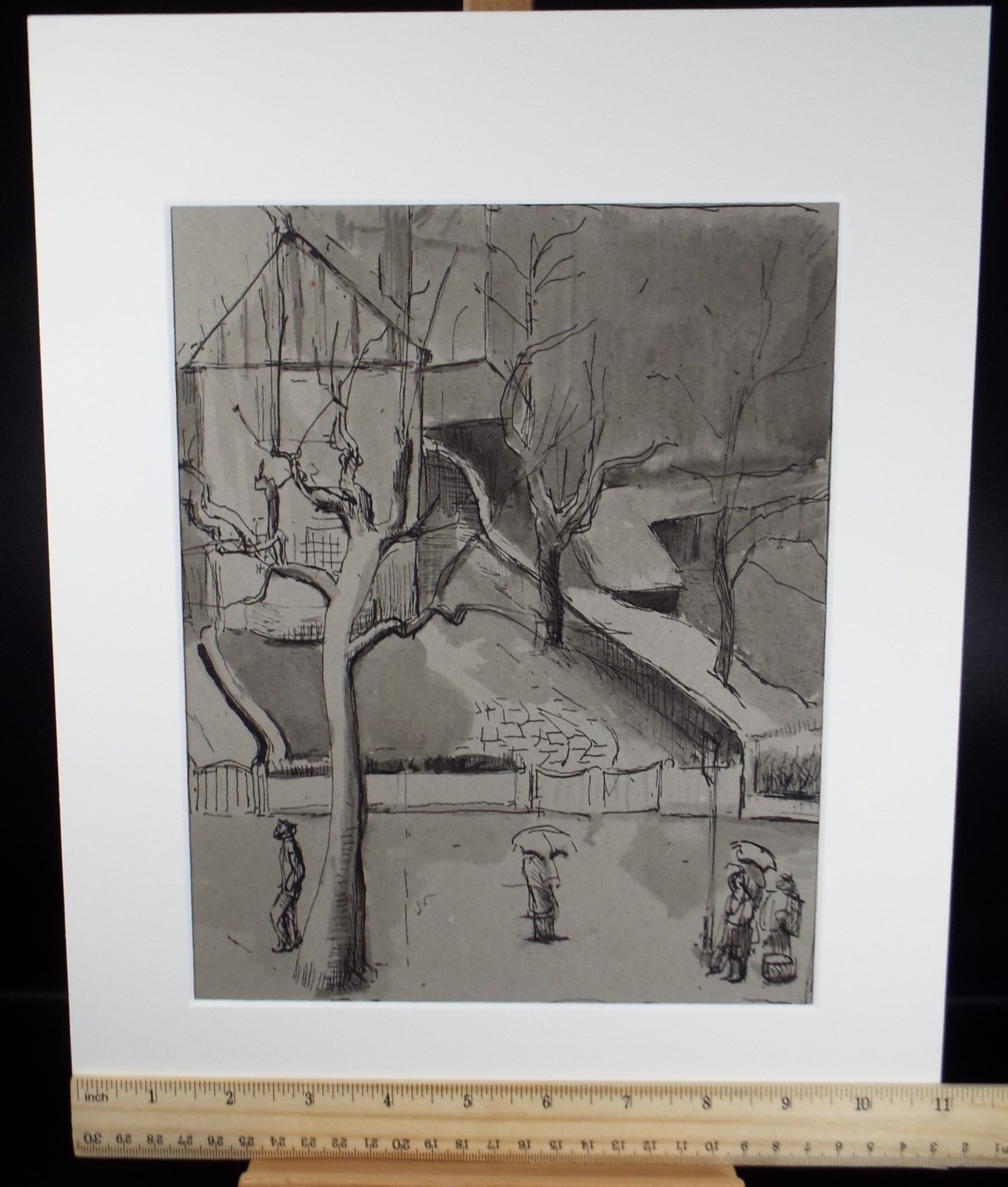 Original Watercolour,'Figures in the Rain', circa 1990, Mariota Bosanquet (1923-2022)