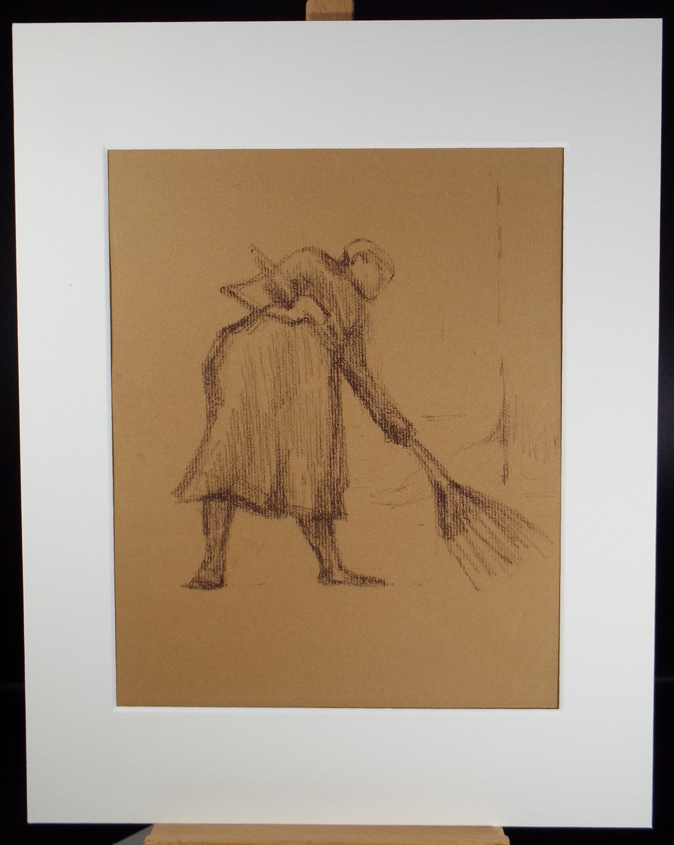 Original Pastel Drawing on brown paper,'Woman Brushimng', circa 1990, Mariota Bosanquet (1923-2022)