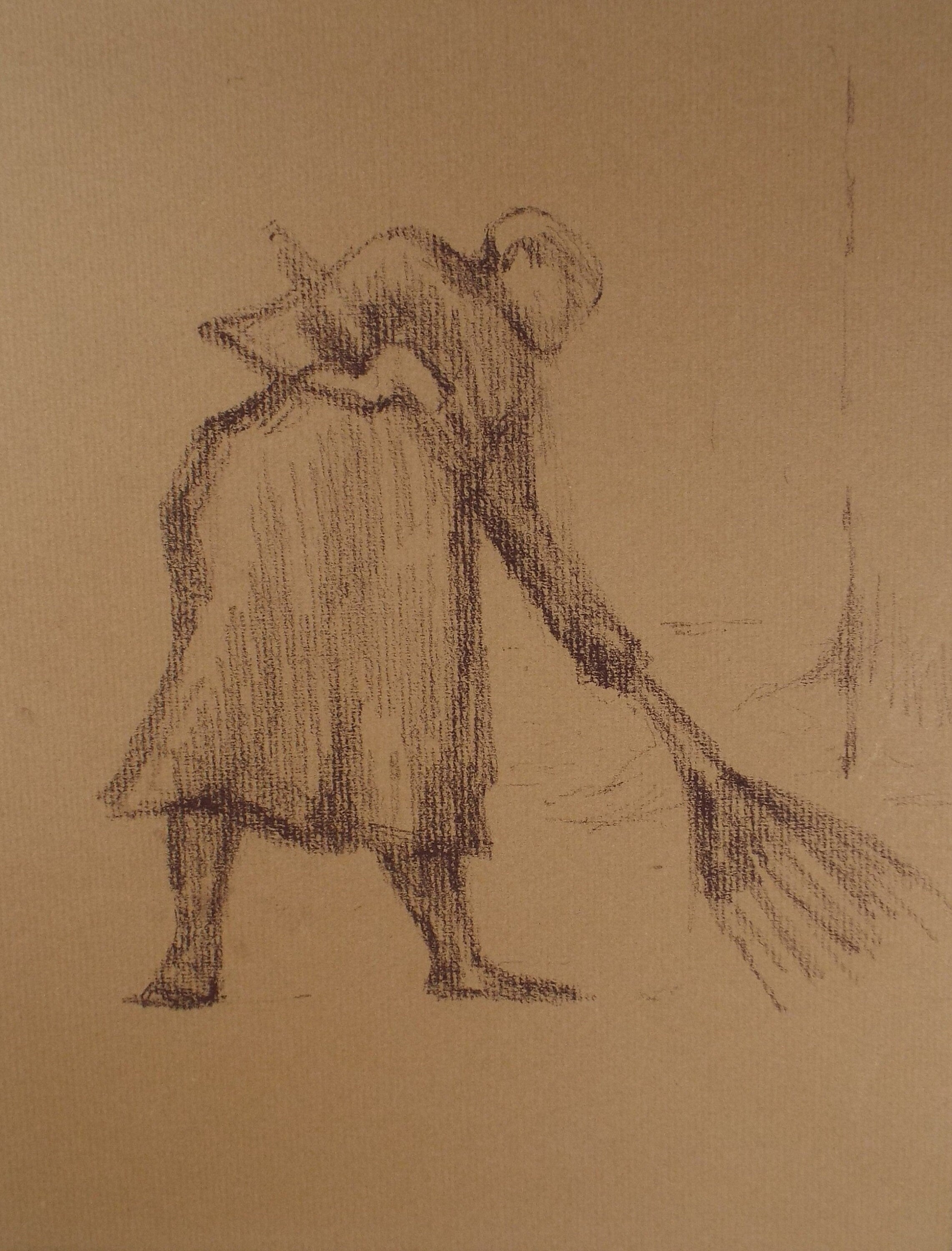 Original Pastel Drawing on brown paper,'Woman Brushimng', circa 1990, Mariota Bosanquet (1923-2022)