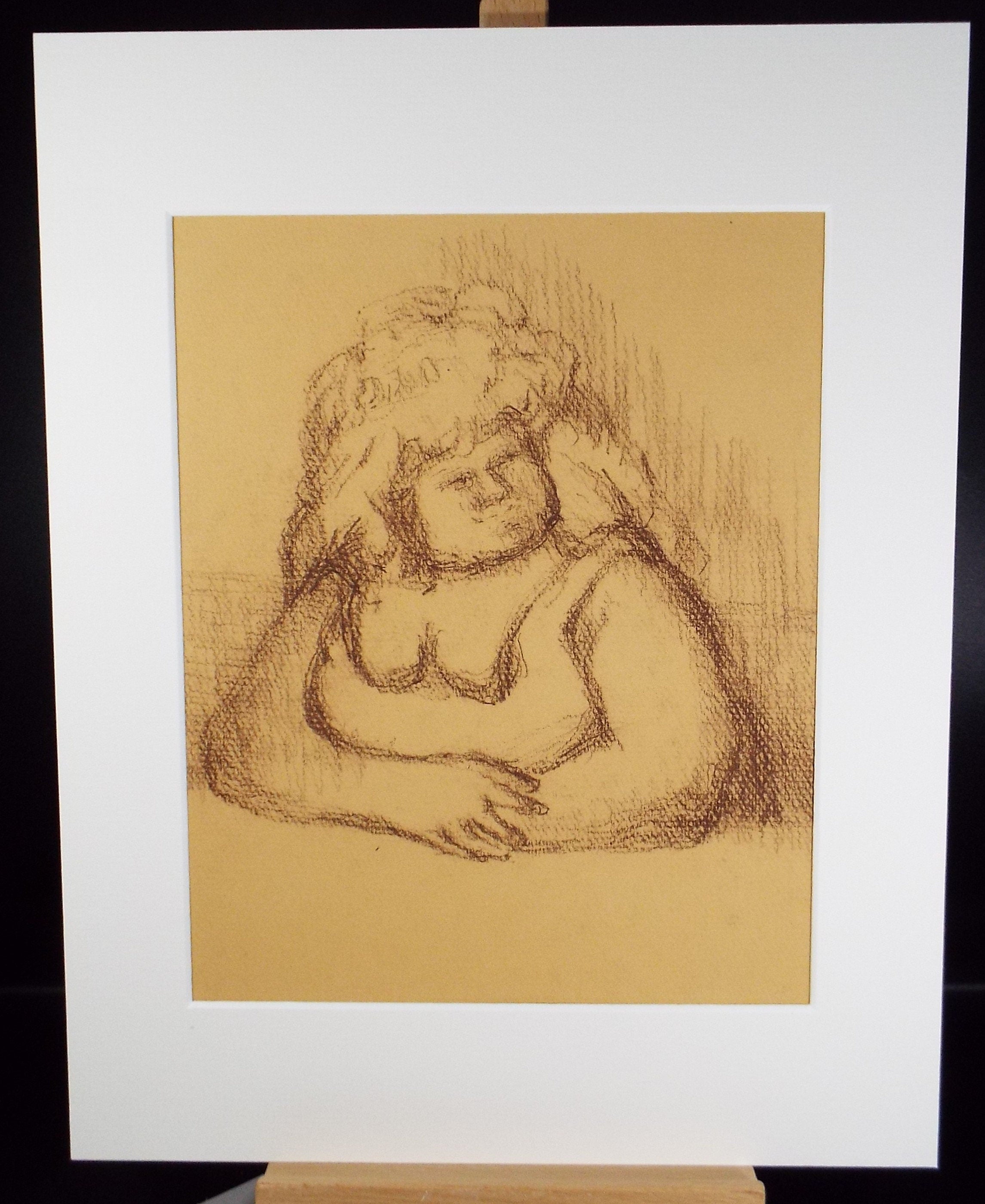 Original Pastel Drawing on brown paper,'Woman with folded arms', circa 1990, Mariota Bosanquet (1923-2022)