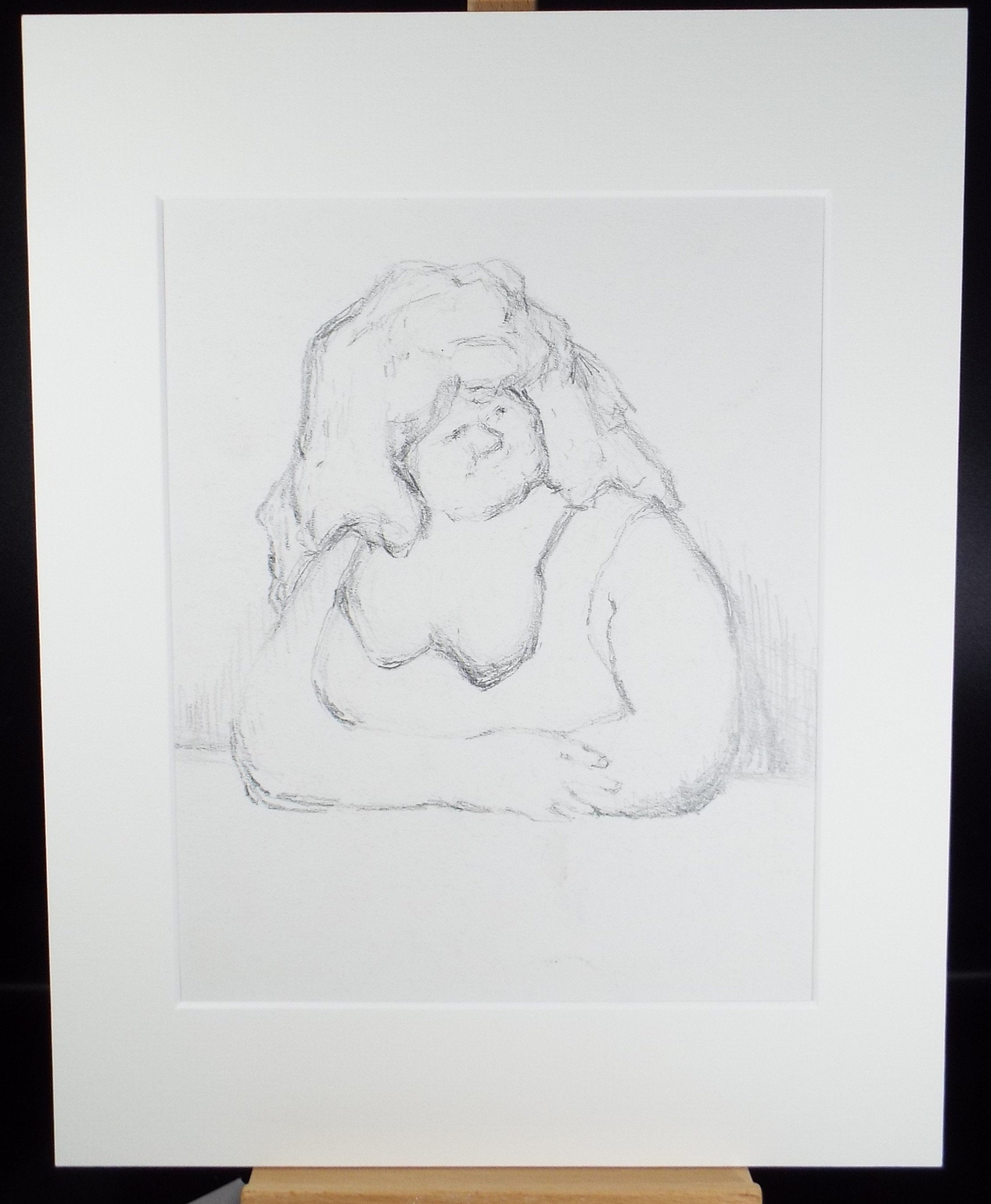 Original Pencil Drawing,'Woman with folded arms', circa 1990, Mariota Bosanquet (1923-2022)