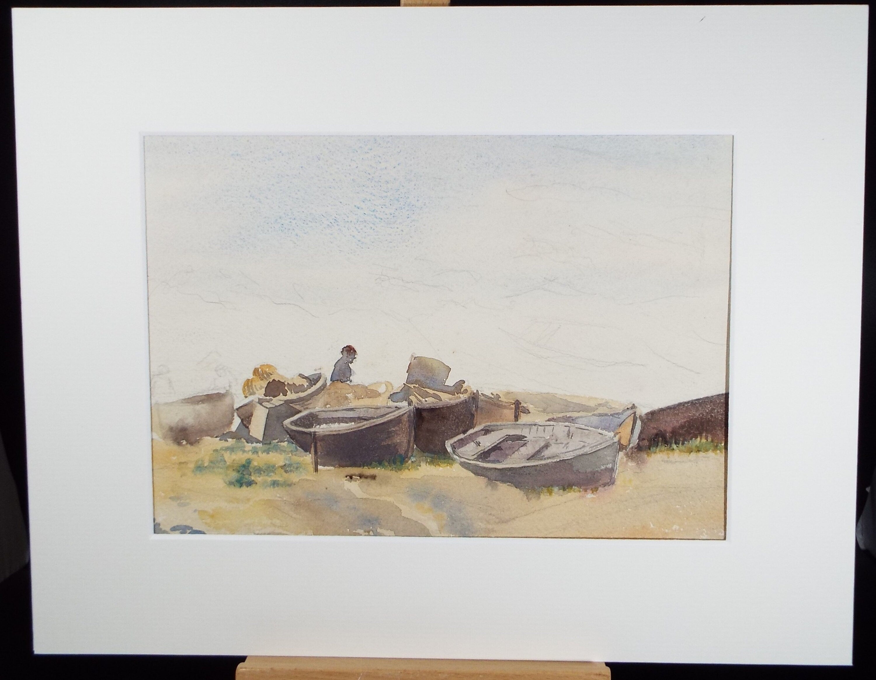 Original Watercolour, 'Boats on the Shore', circa 1950's, Hilda Burford (1887-1957)