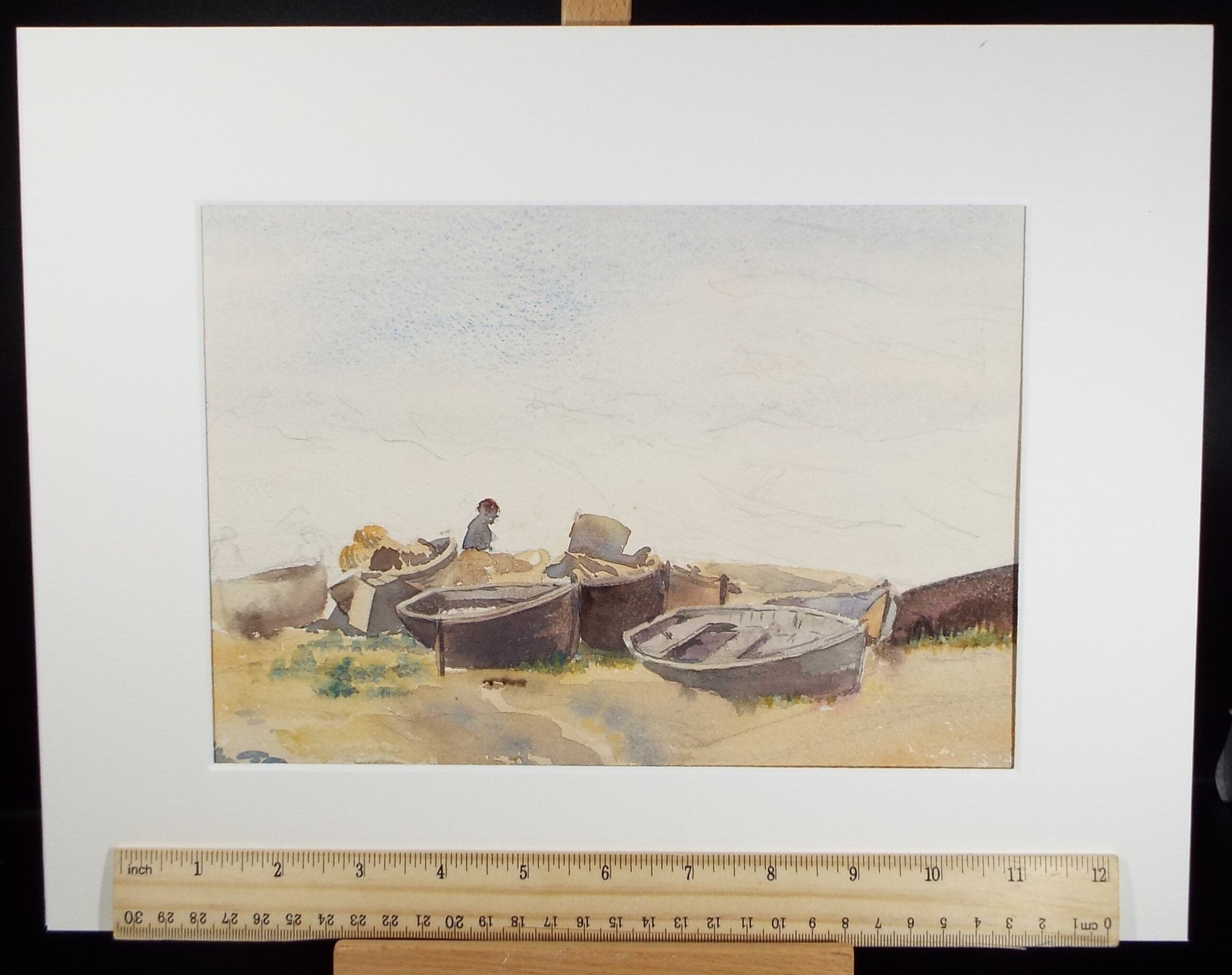 Original Watercolour, 'Boats on the Shore', circa 1950's, Hilda Burford (1887-1957)