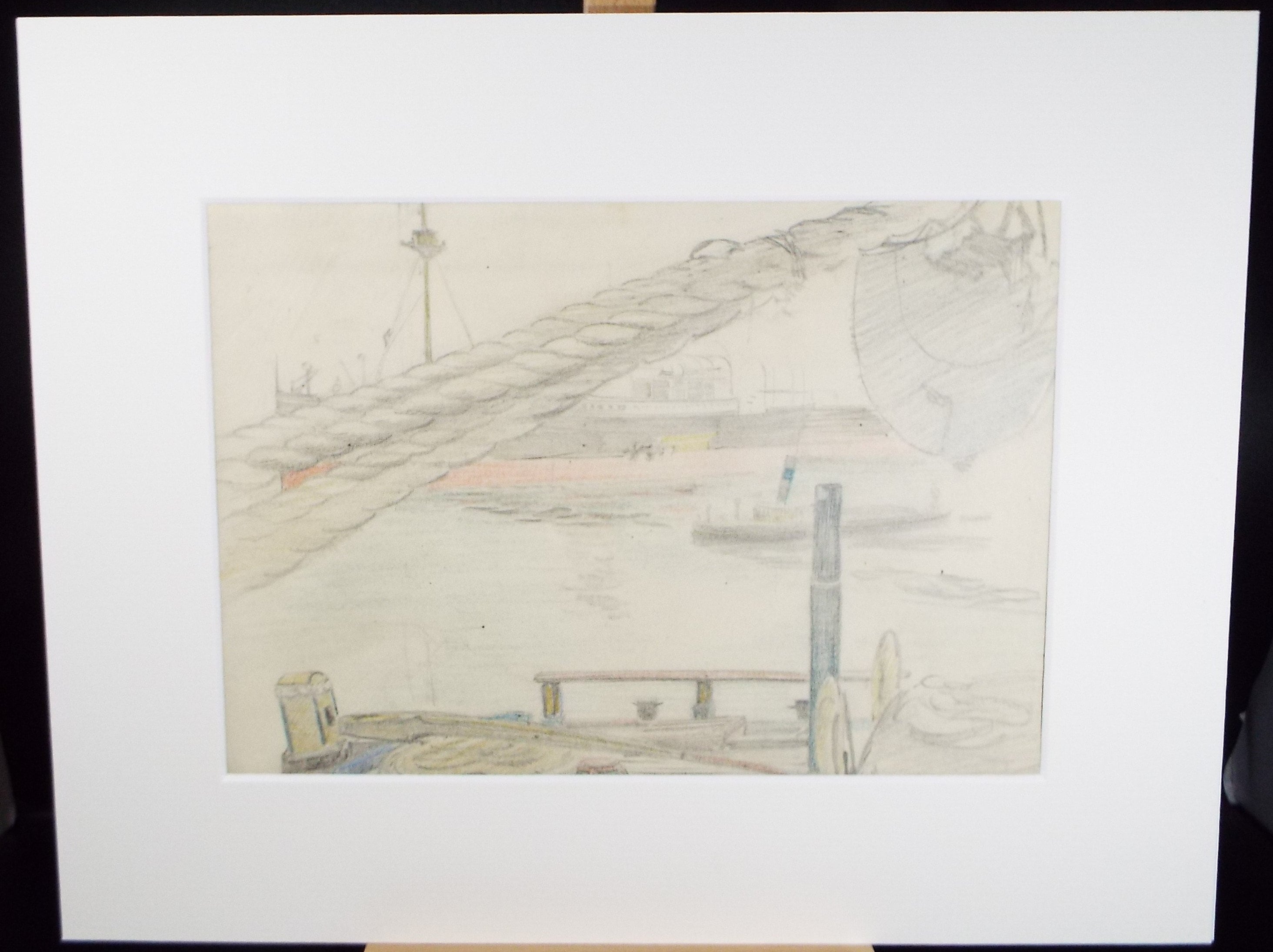 Original Pencil drawing 'A Study of Shipping', circa 1950's, Hilda Burford (1887-1957)