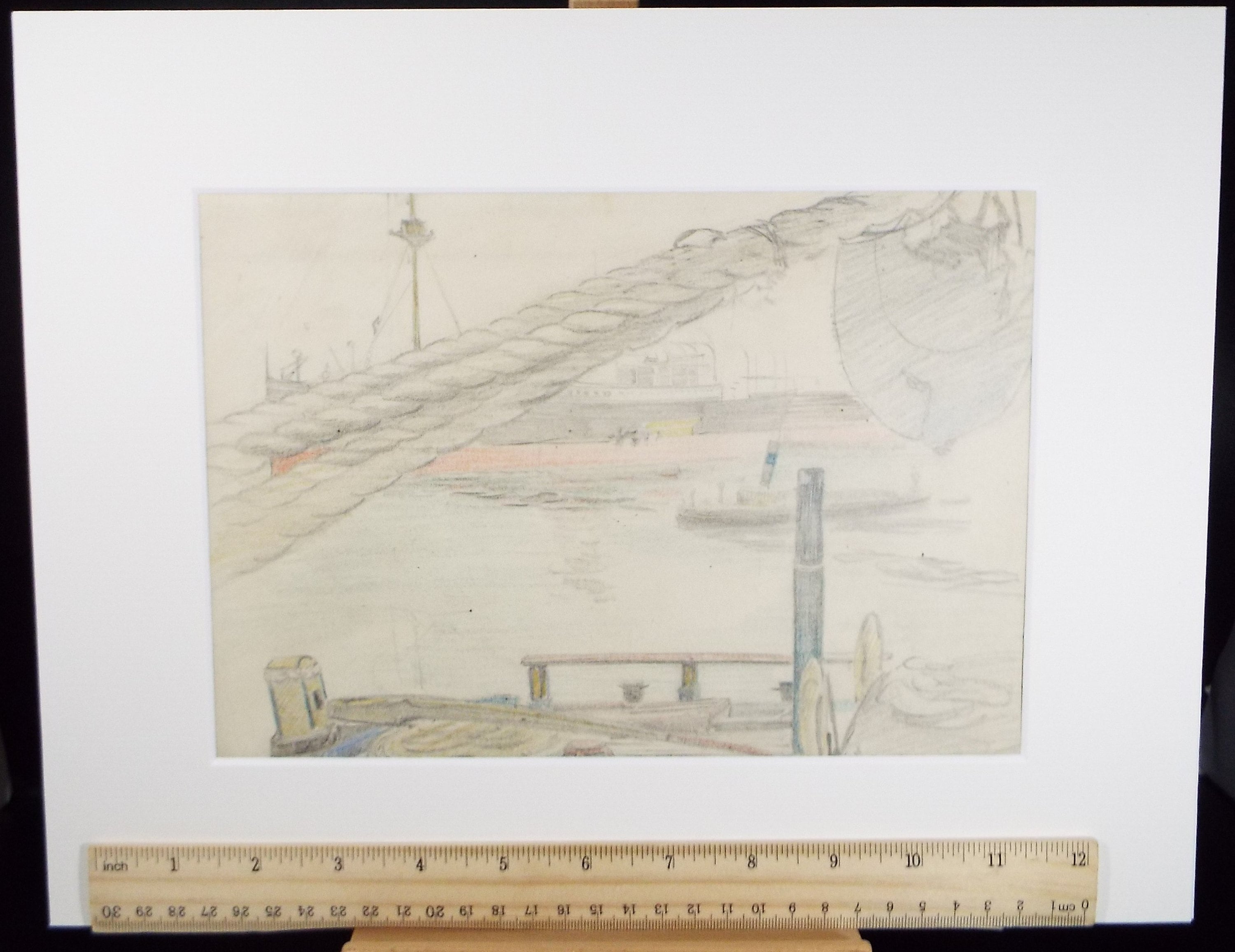 Original Pencil drawing 'A Study of Shipping', circa 1950's, Hilda Burford (1887-1957)
