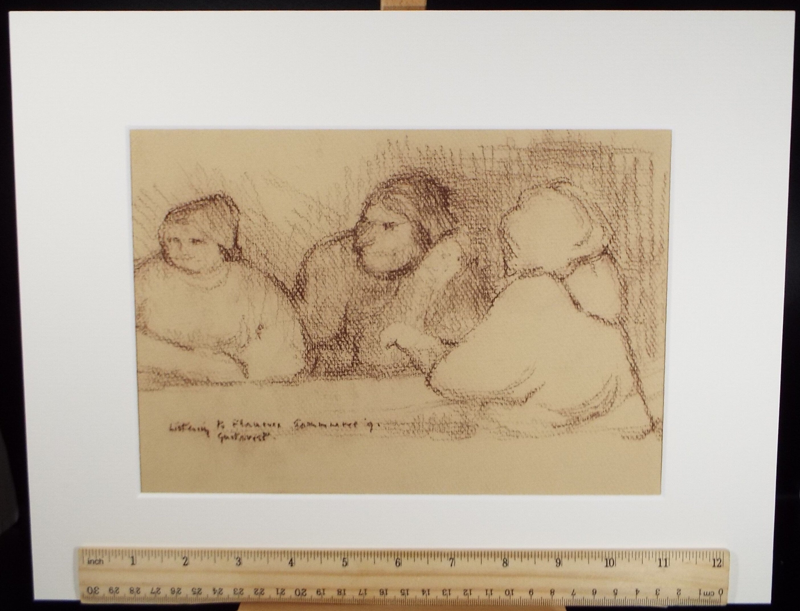 Original Pastel Drawing on brown paper,'Figures around a table', Dated 1991, Mariota Bosanquet (1923-2022)