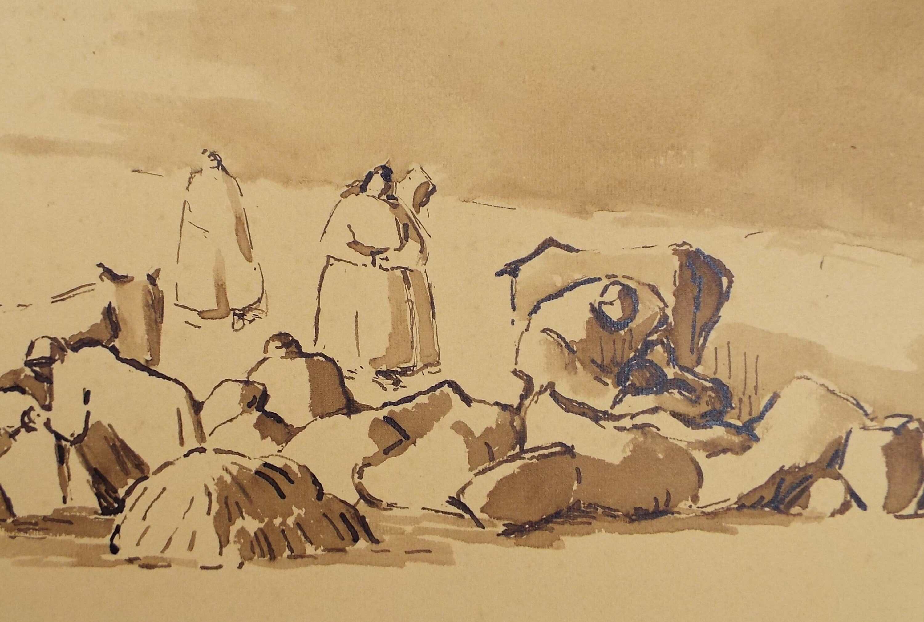 Original Watercolour,'Figures with Cattle, circa 1990, Mariota Bosanquet (1923-2022)