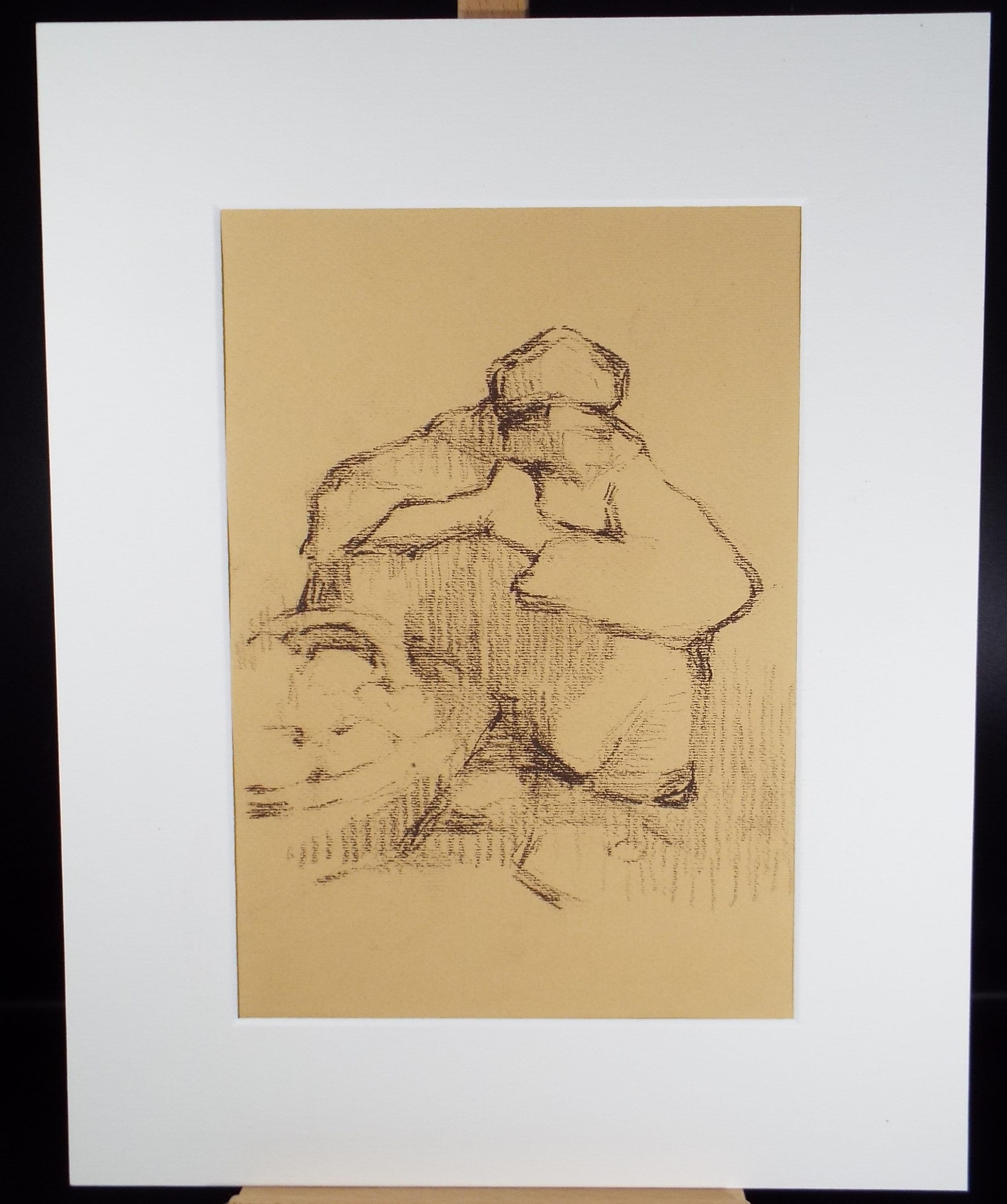 Original Pastel Drawing on brown paper,'Crouching Figure', circa 1990, Mariota Bosanquet (1923-2022)
