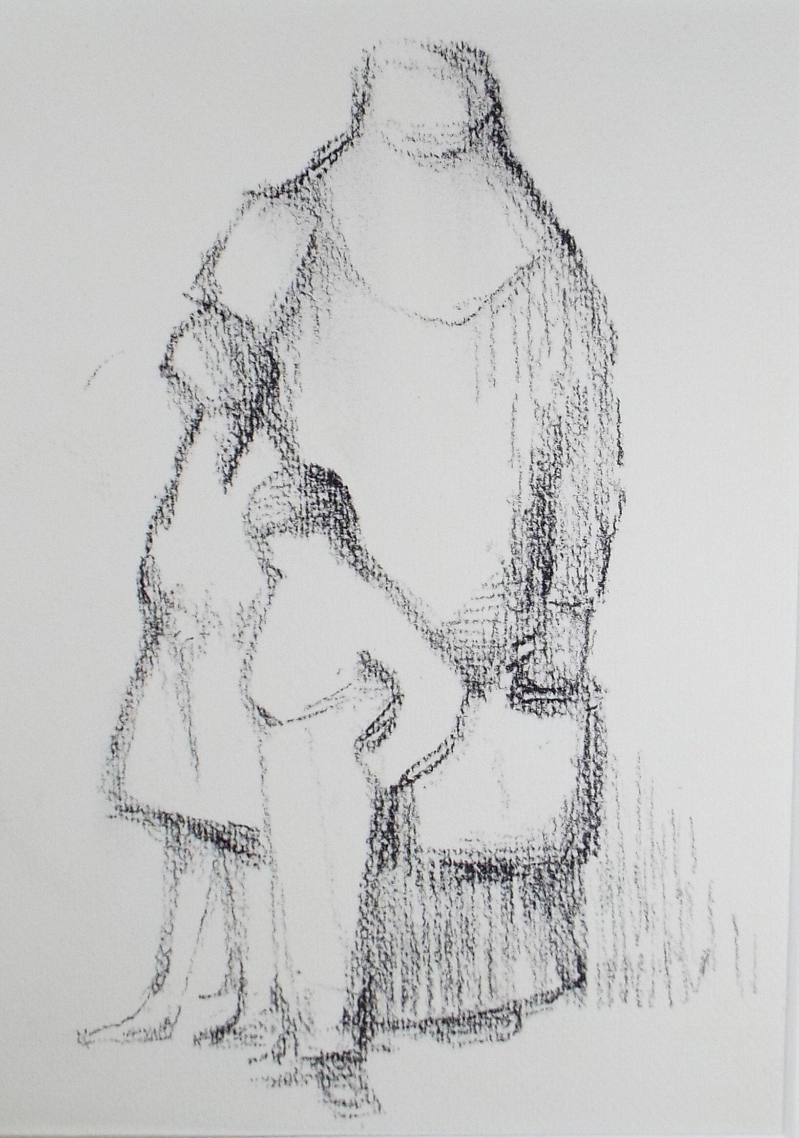 Original Pastel Drawing on brown paper,'Mother and Child', circa 1990, Mariota Bosanquet (1923-2022)