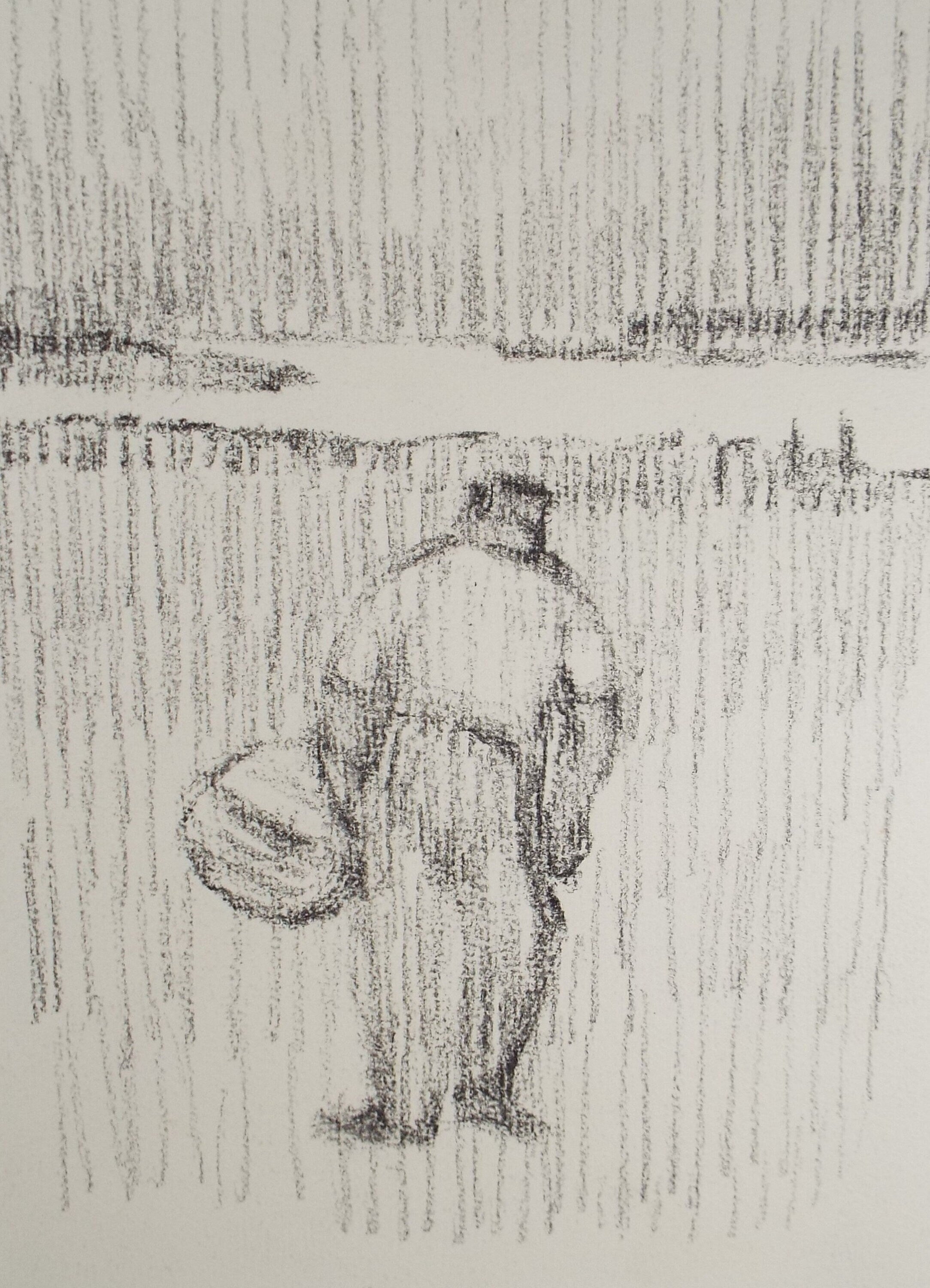 Original Pastel Drawing ,'Farmer in his Field', circa 1990, Mariota Bosanquet (1923-2022)