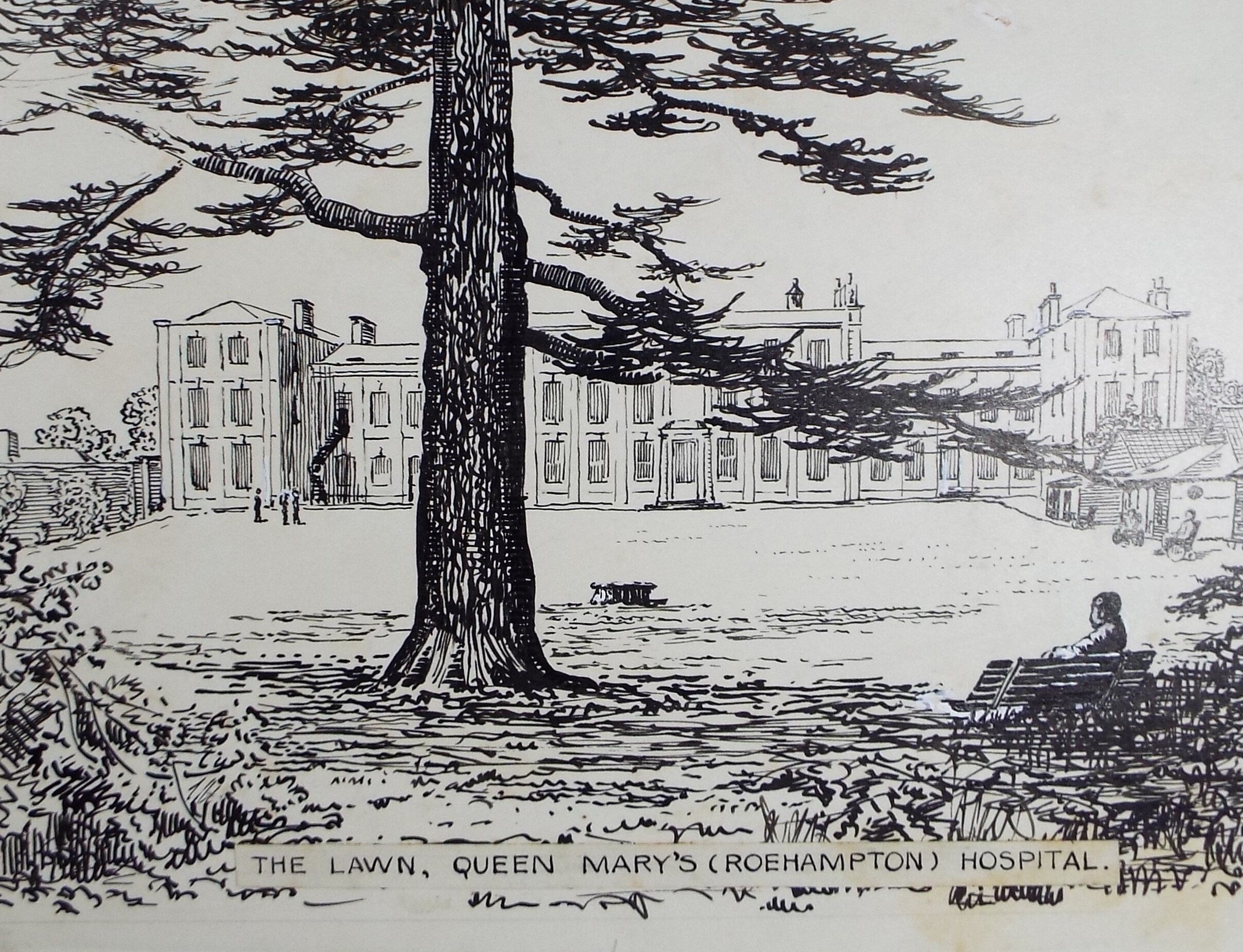 Original Pen & Ink Sketch,'Queen Mary's, Roehampton', Hilda Burford (1887-1957)