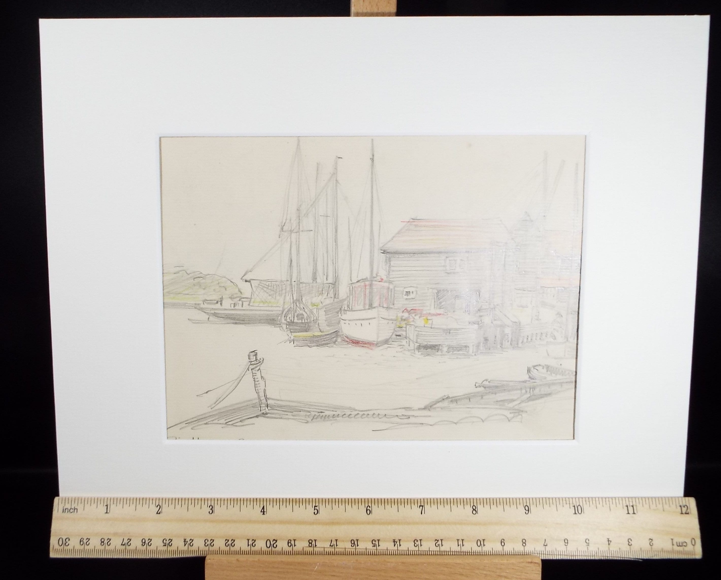 Original Pencil Sketch,'The Quayside', Hilda Burford (1887-1957)