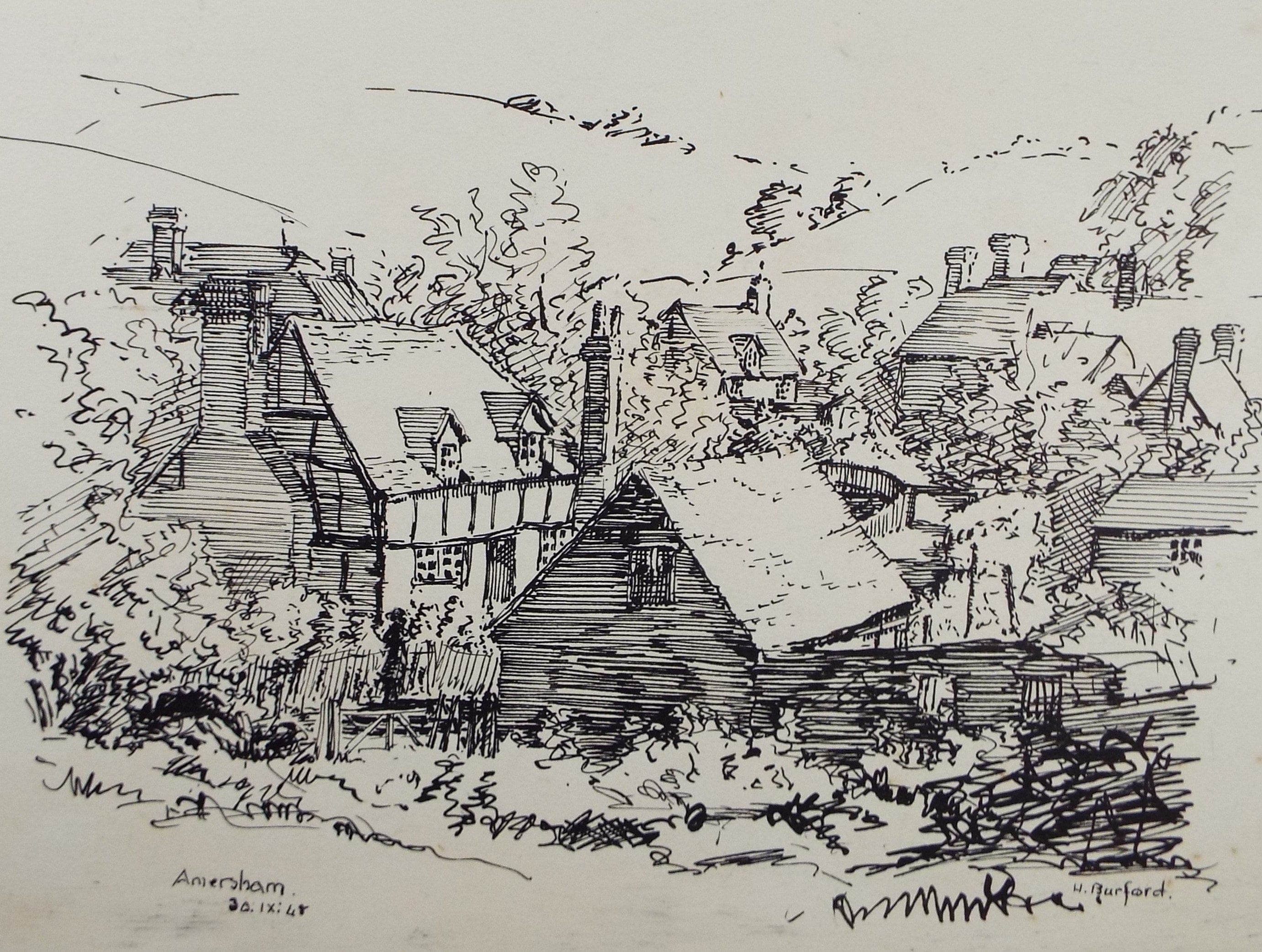 Original Pen & Ink Sketch,'Amersham', Hilda Burford (1887-1957)