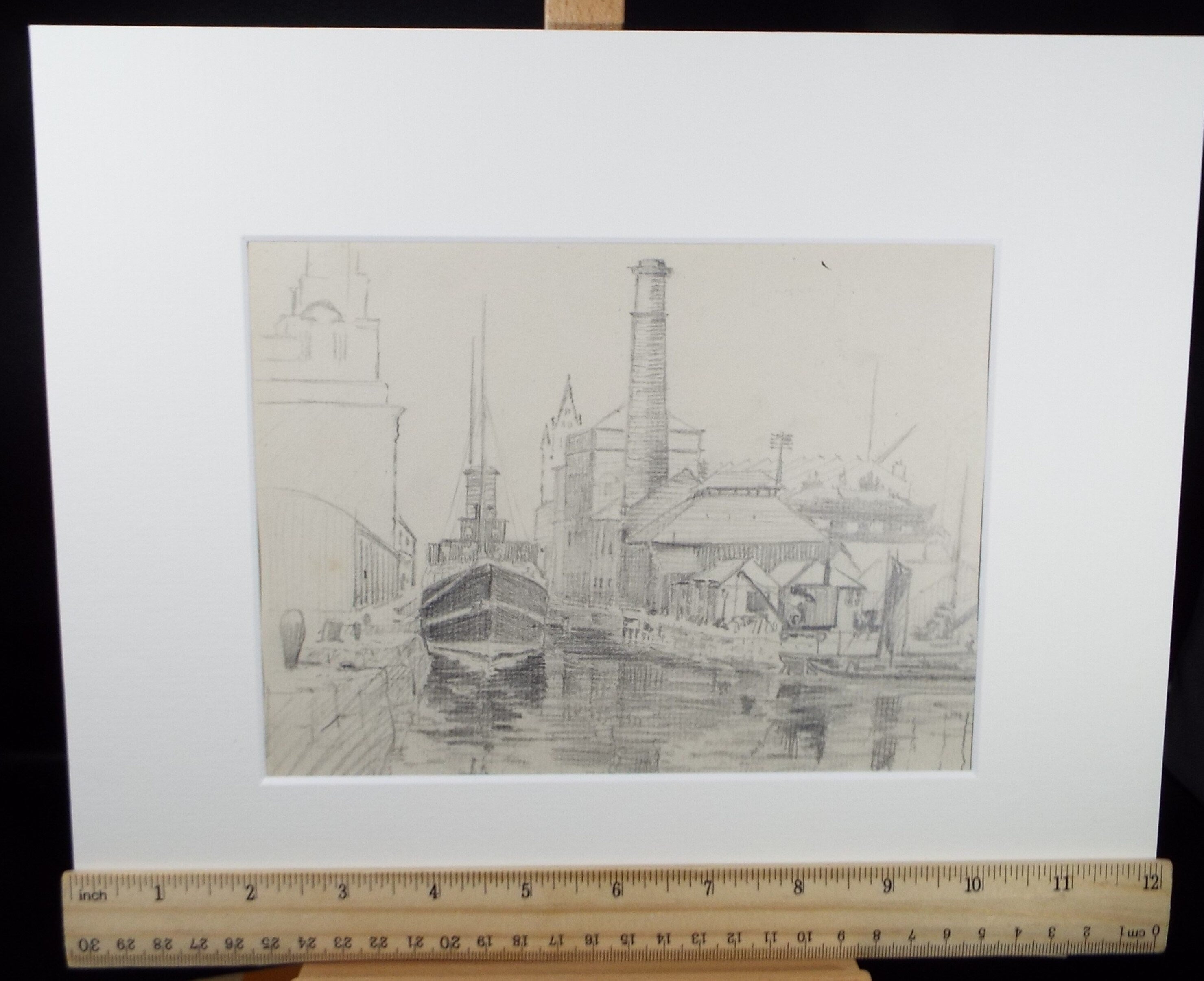 Original Pencil Sketch,'The Town Quay', Hilda Burford (1887-1957)
