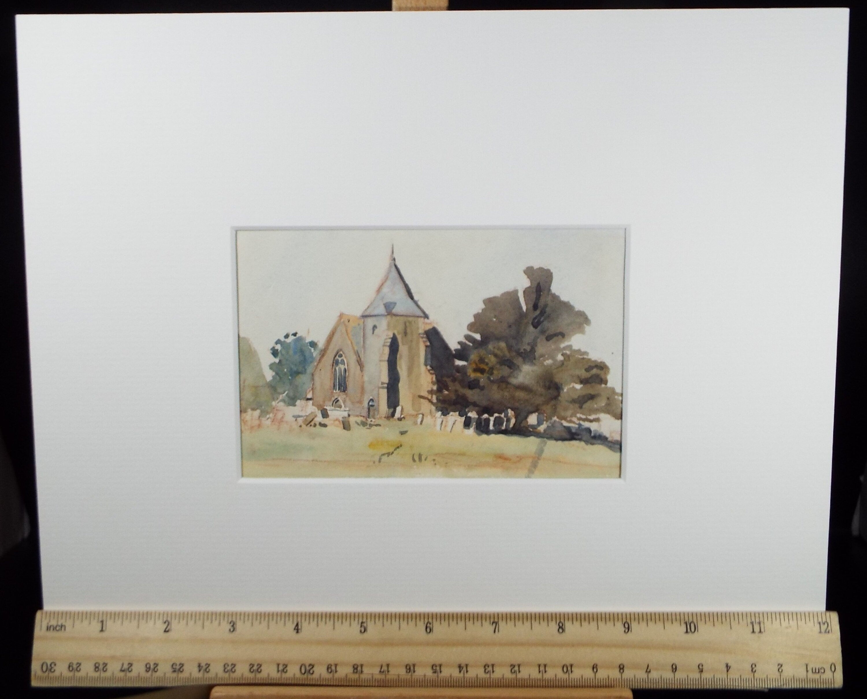 Original Watercolour, 'Church & Church Yard', c1950, Hilda Burford (1997-1957)