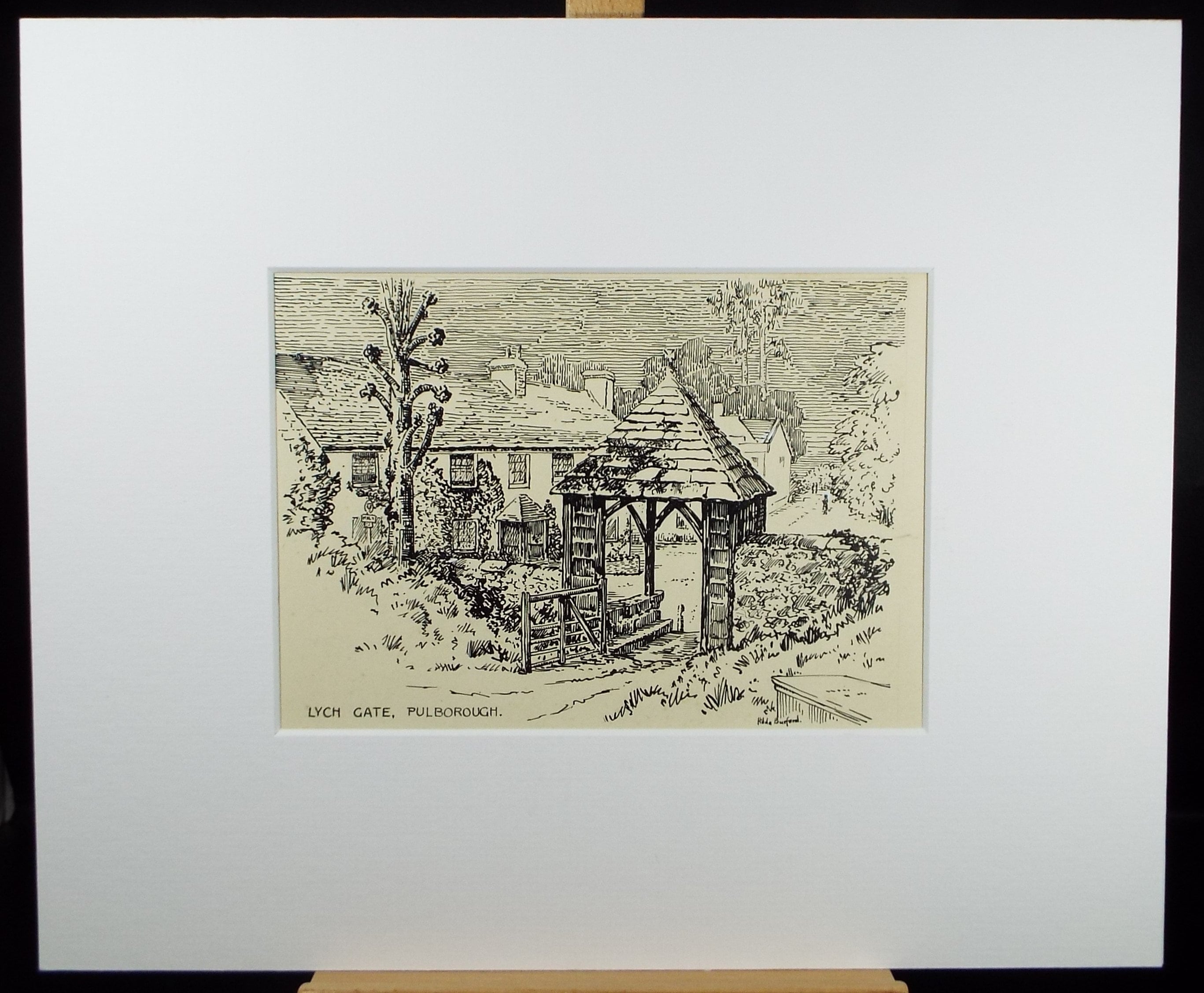 Original Pen & Ink Sketch,'Lych Gate, Pulborough', Hilda Burford (1887-1957)