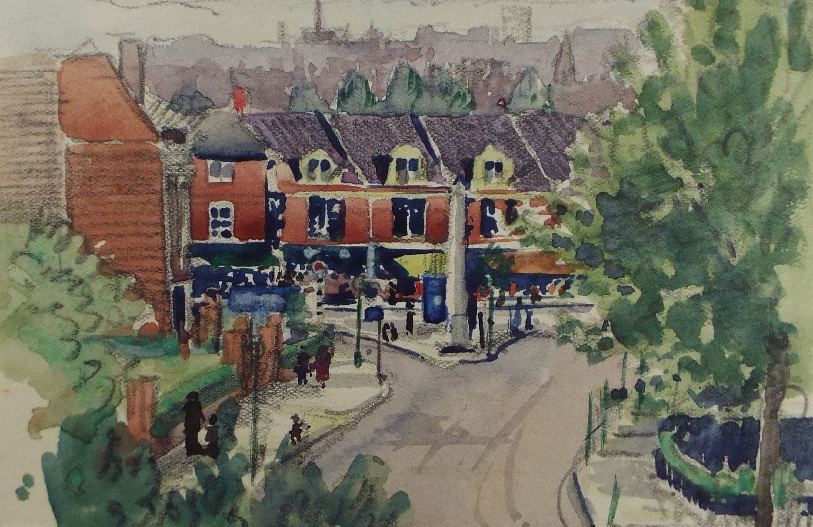 Original Watercolour Sketch,'Sheen High Street', Hilda Burford (1887-1957)