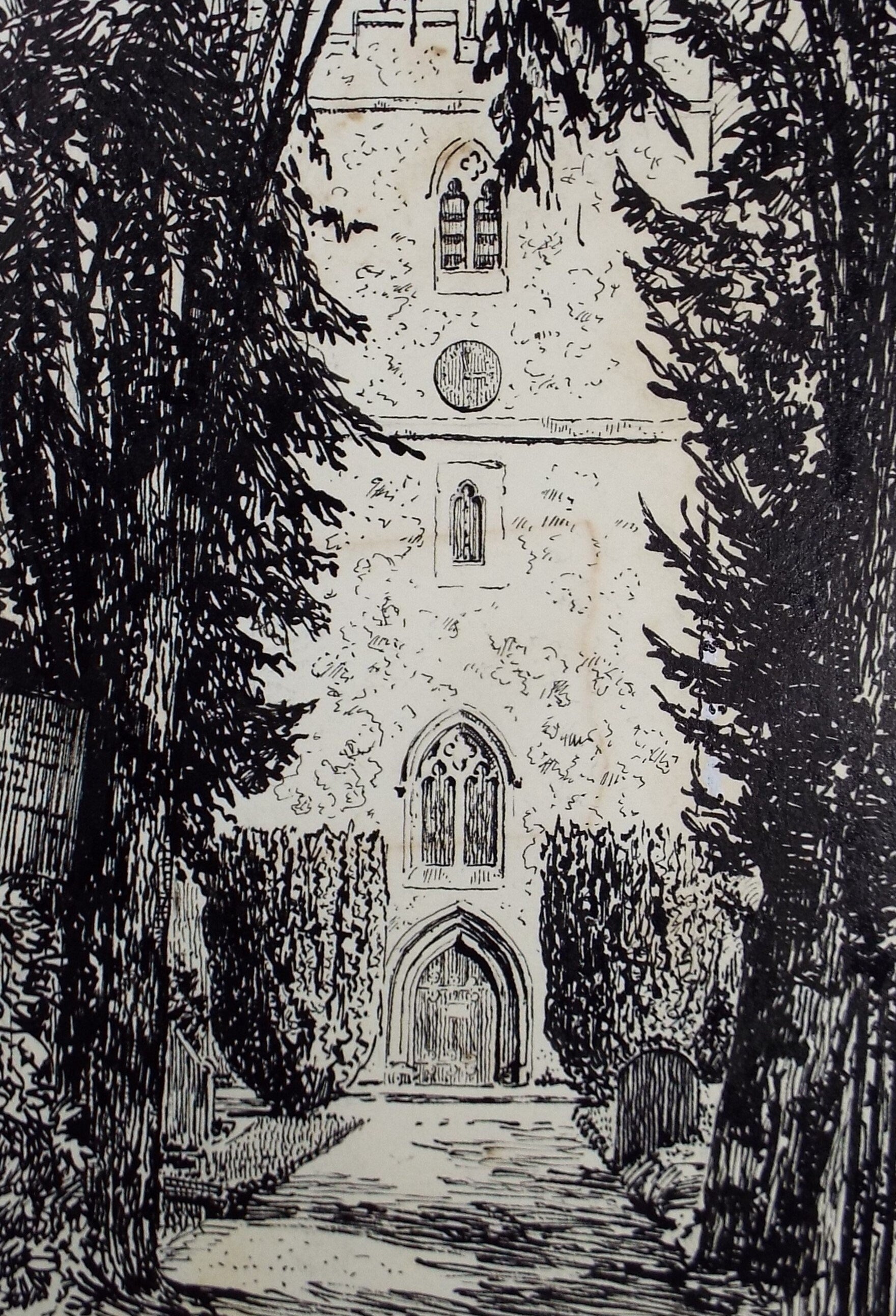 Original Pen & Ink Sketch,'Church Study, Hilda Burford (1887-1957)