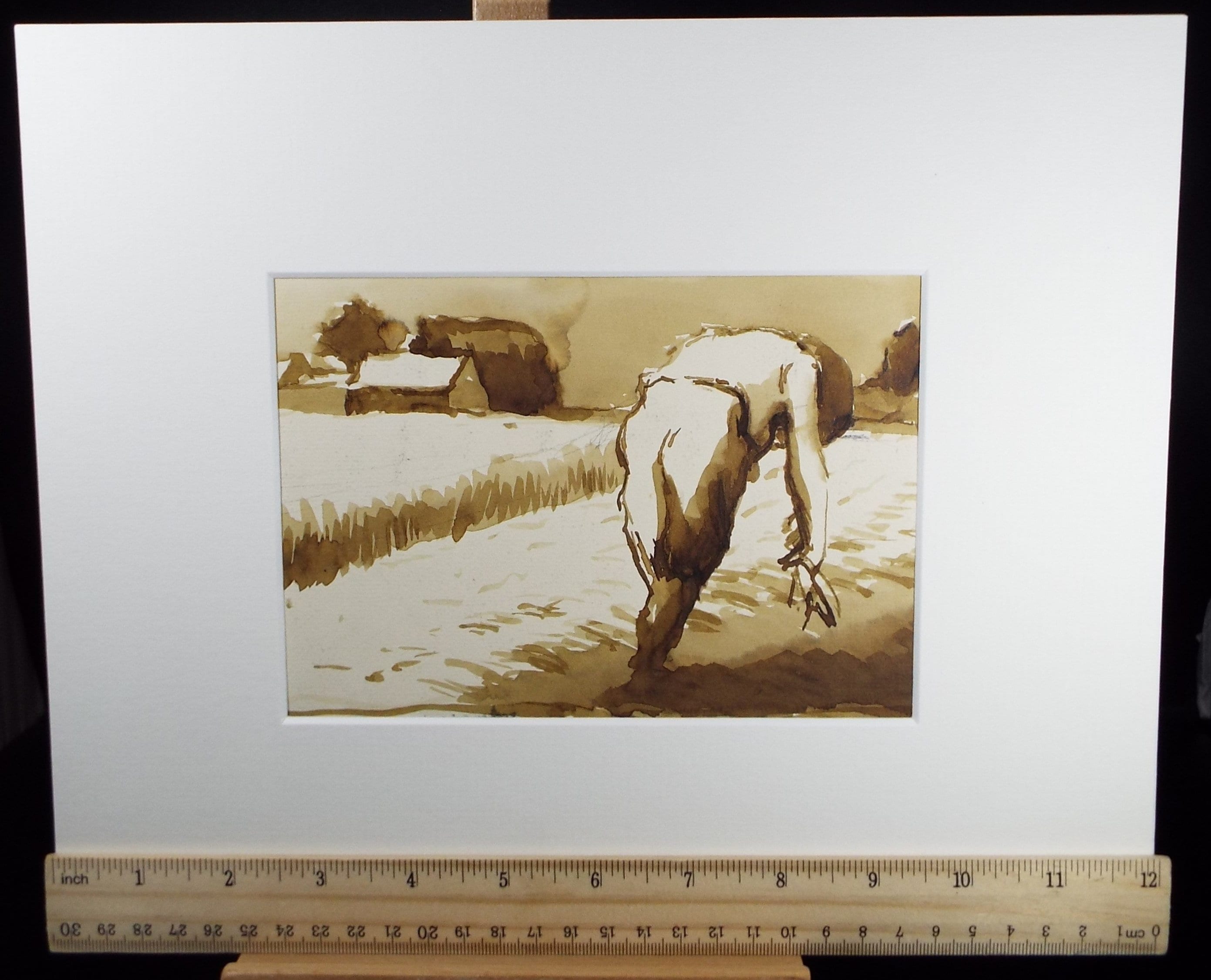 Original Watercolour,'Farming figure study', circa 1990, Mariota Bosanquet (1923-2022)