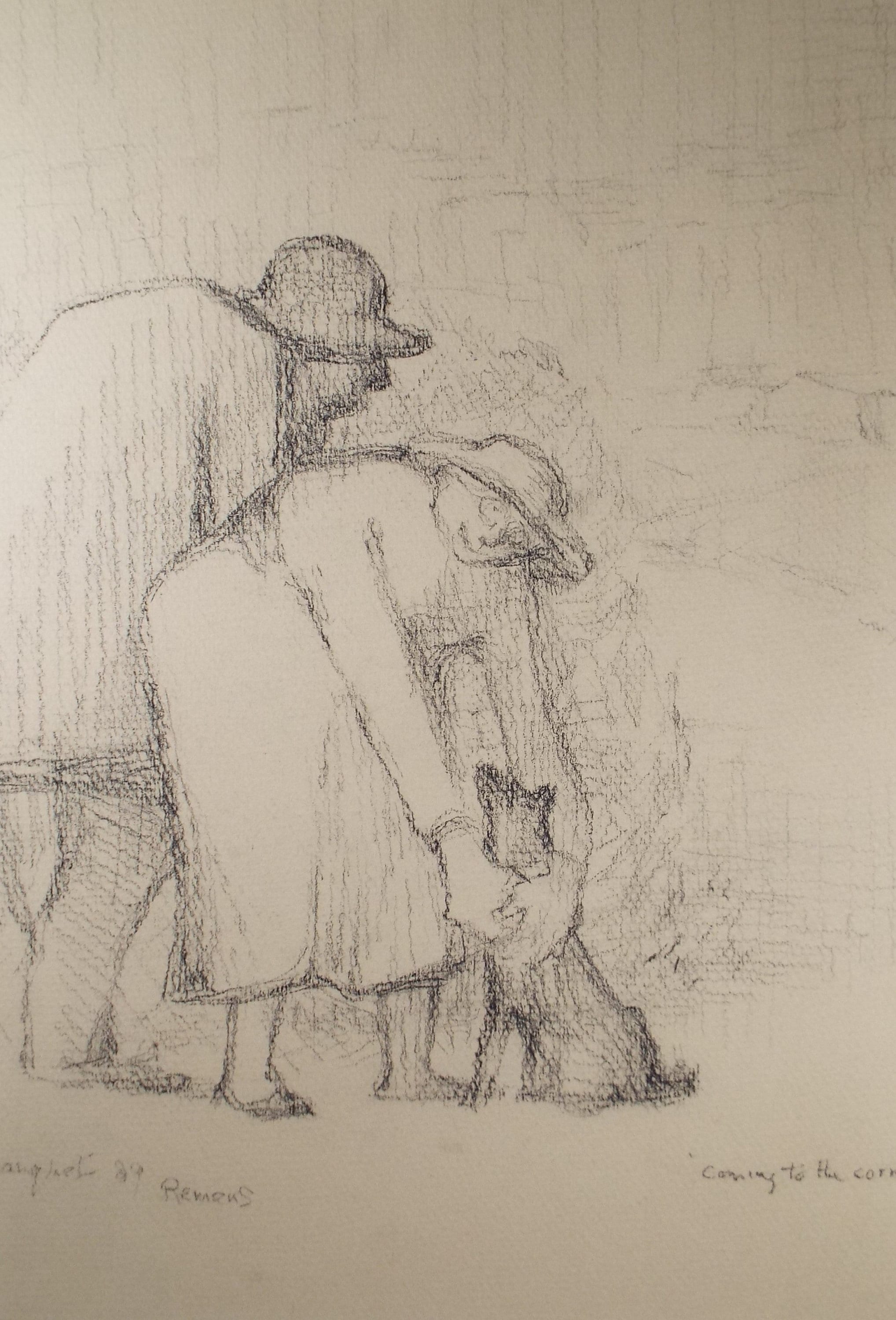 Original Pastel Drawing,'Figures with dog', circa 1990, Mariota Bosanquet (1923-2022)