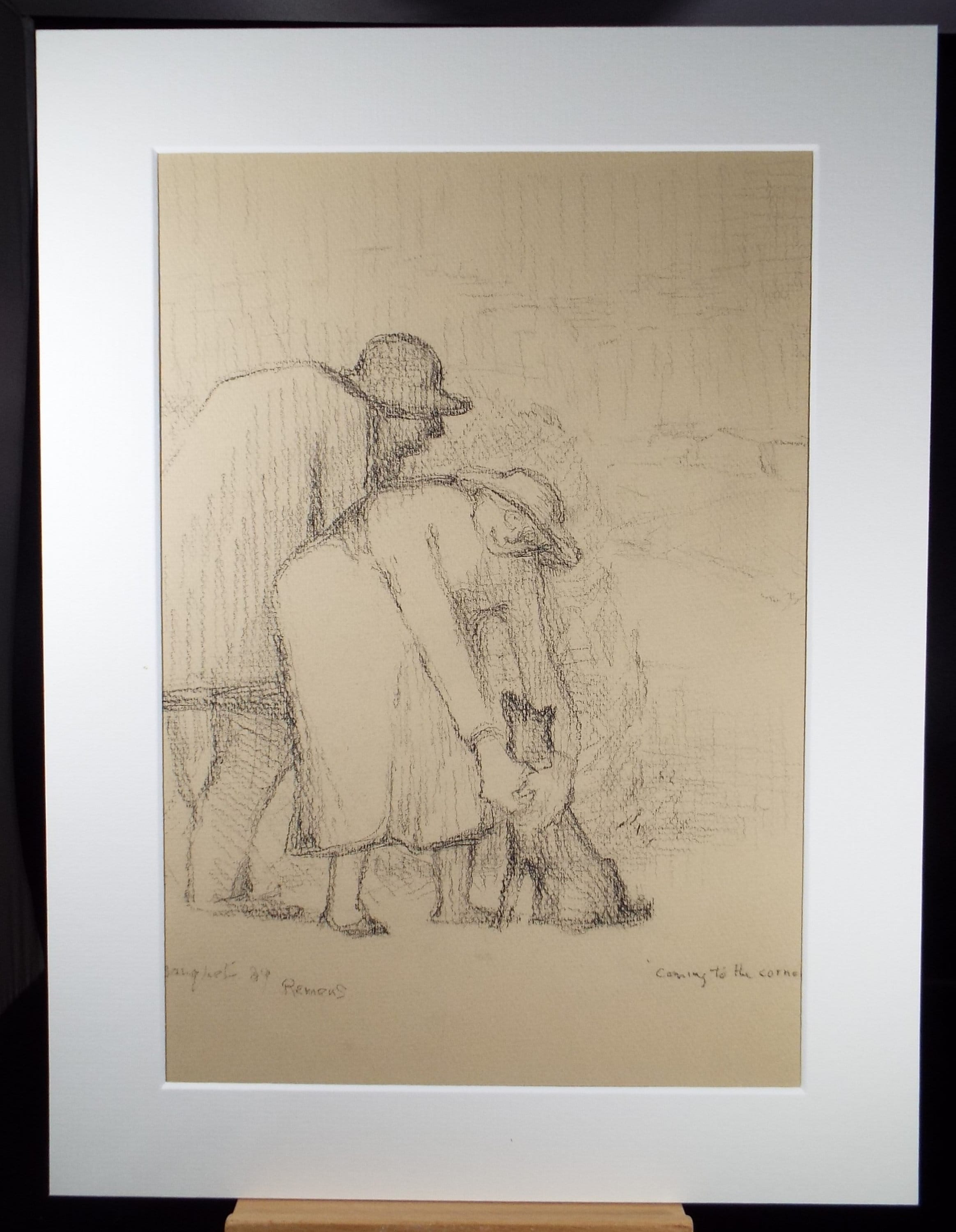 Original Pastel Drawing,'Figures with dog', circa 1990, Mariota Bosanquet (1923-2022)
