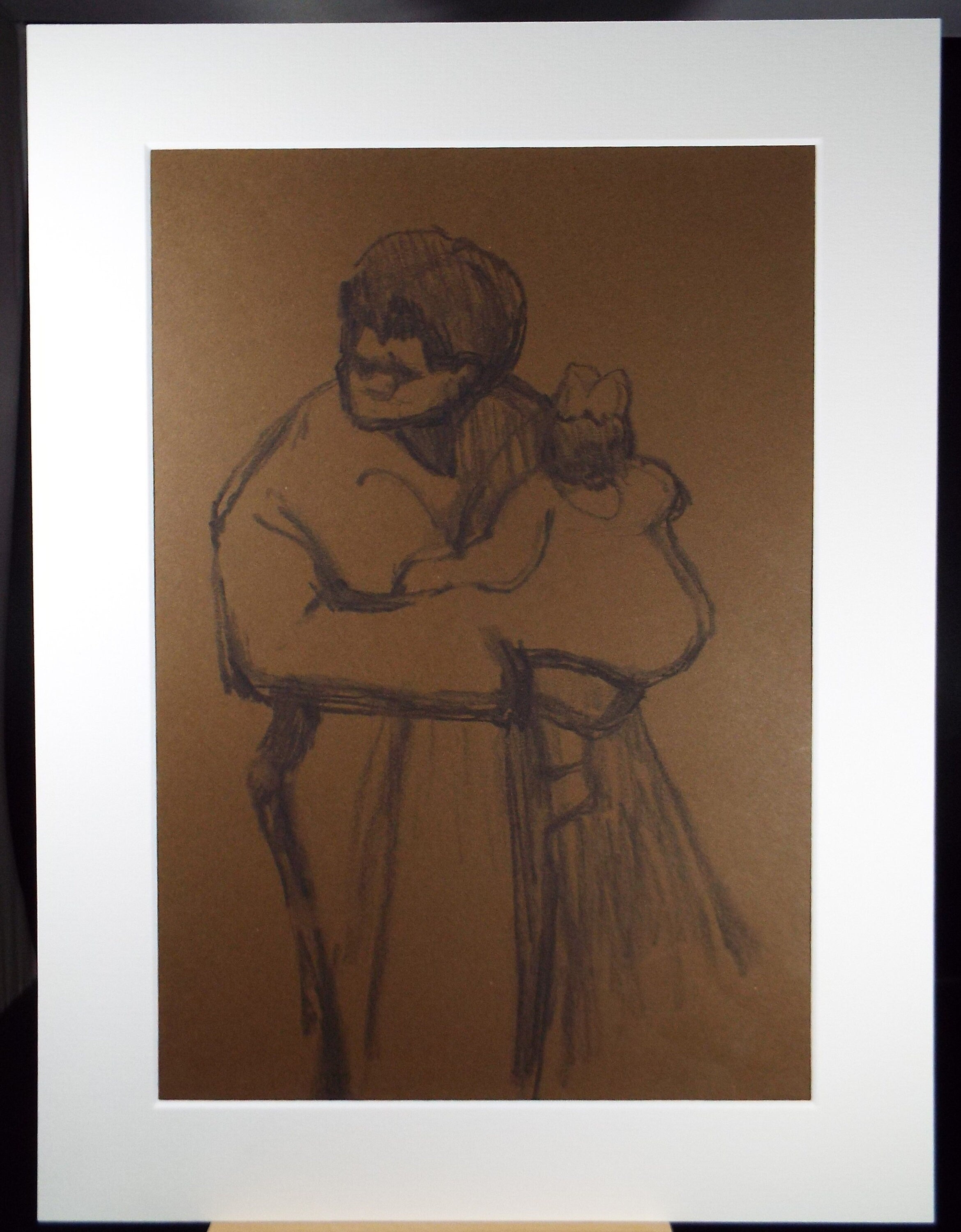 Original Pastel Drawing on brown paper,'Mother and Child', circa 1990, Mariota Bosanquet (1923-2022)
