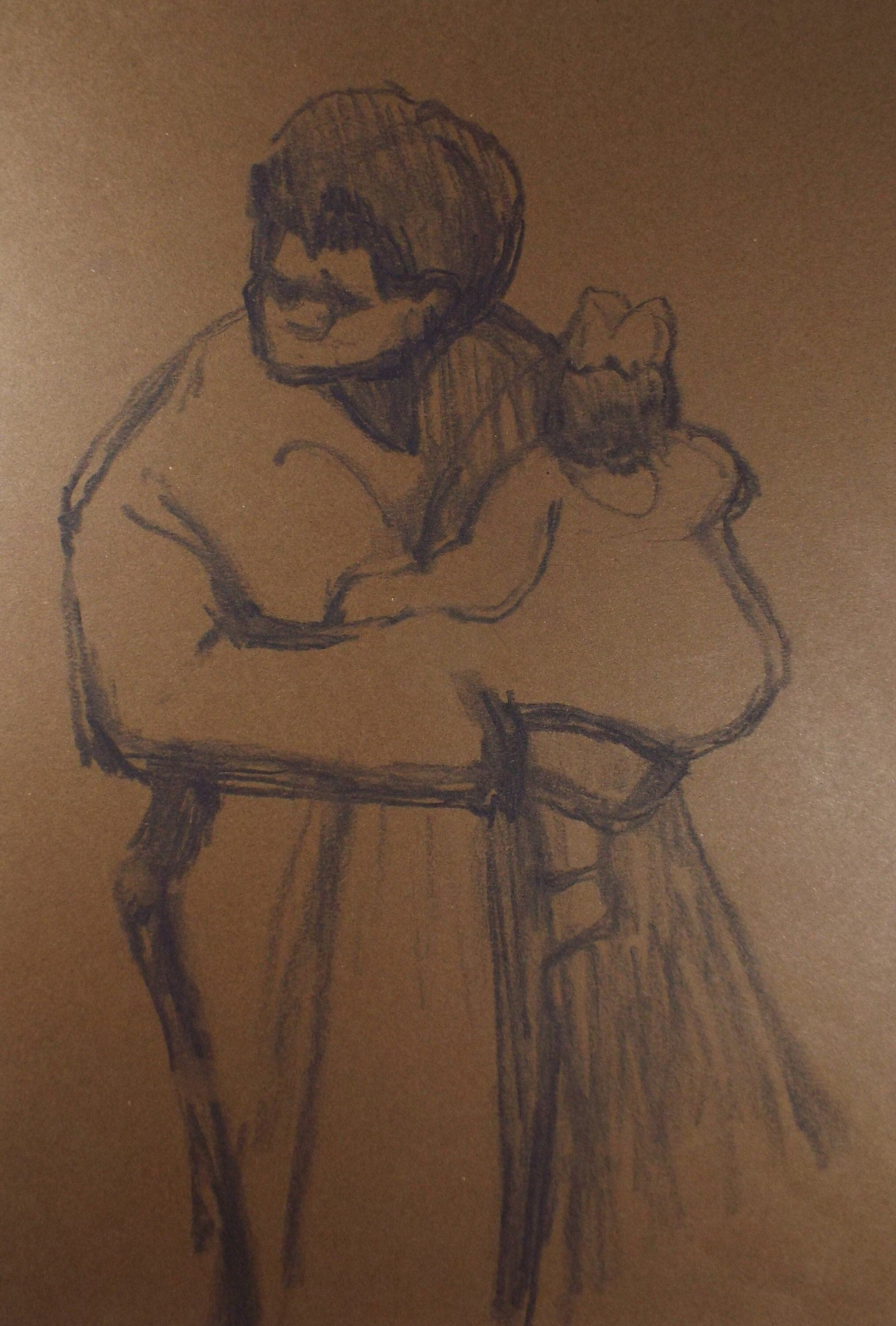Original Pastel Drawing on brown paper,'Mother and Child', circa 1990, Mariota Bosanquet (1923-2022)