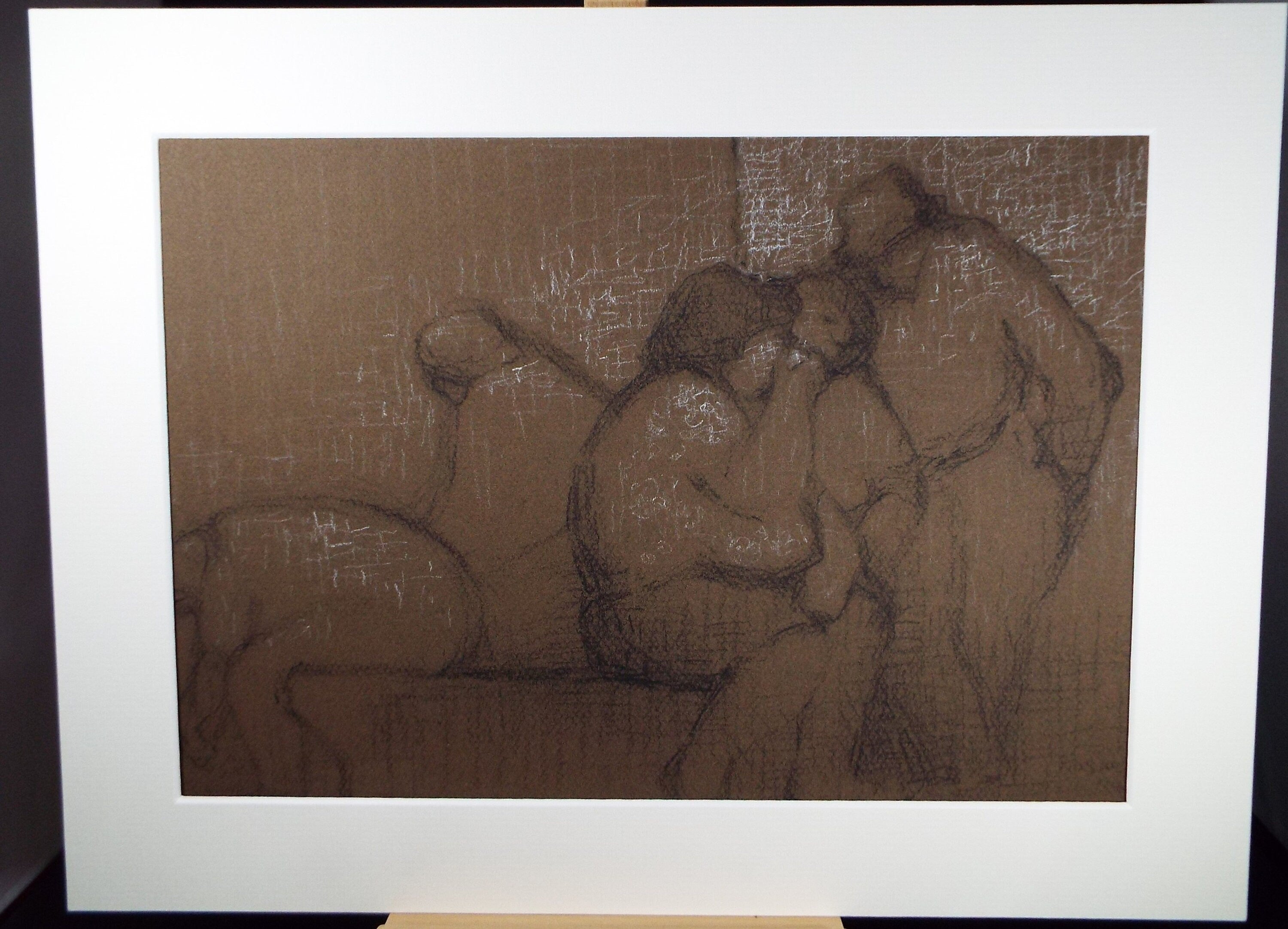 Original Pastel Drawing on brown paper,'Steated Figures', circa 1990, Mariota Bosanquet (1923-2022)
