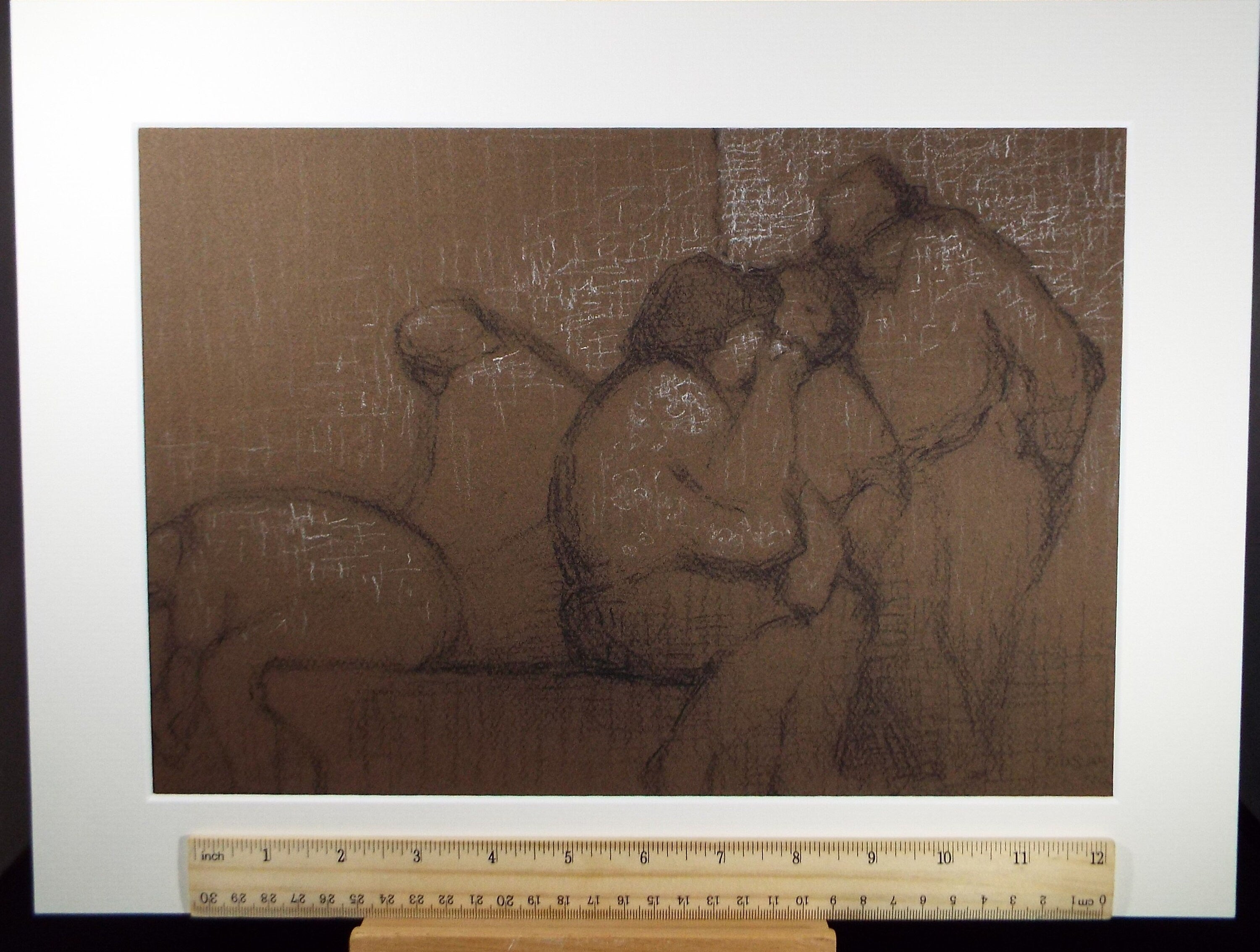 Original Pastel Drawing on brown paper,'Steated Figures', circa 1990, Mariota Bosanquet (1923-2022)