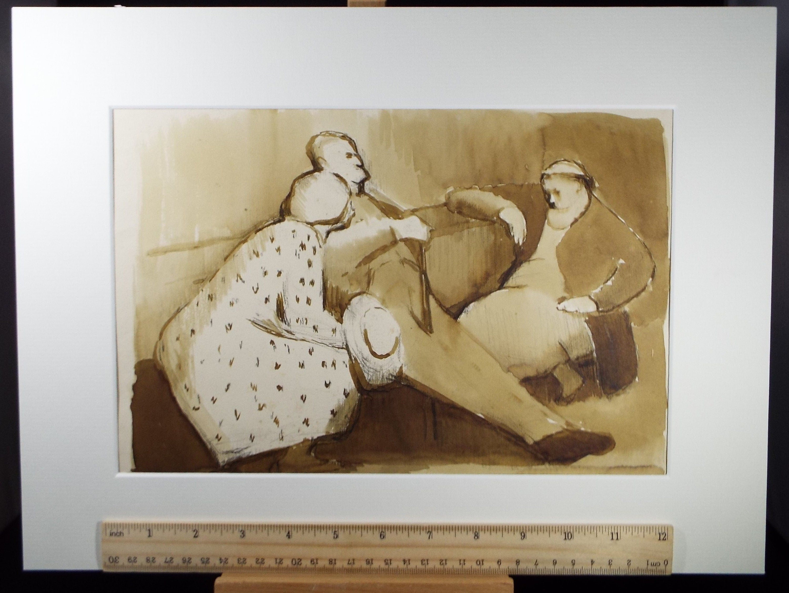 Original Watercolour,'Seated Figures chatting', circa 1990, Mariota Bosanquet (1923-2022)