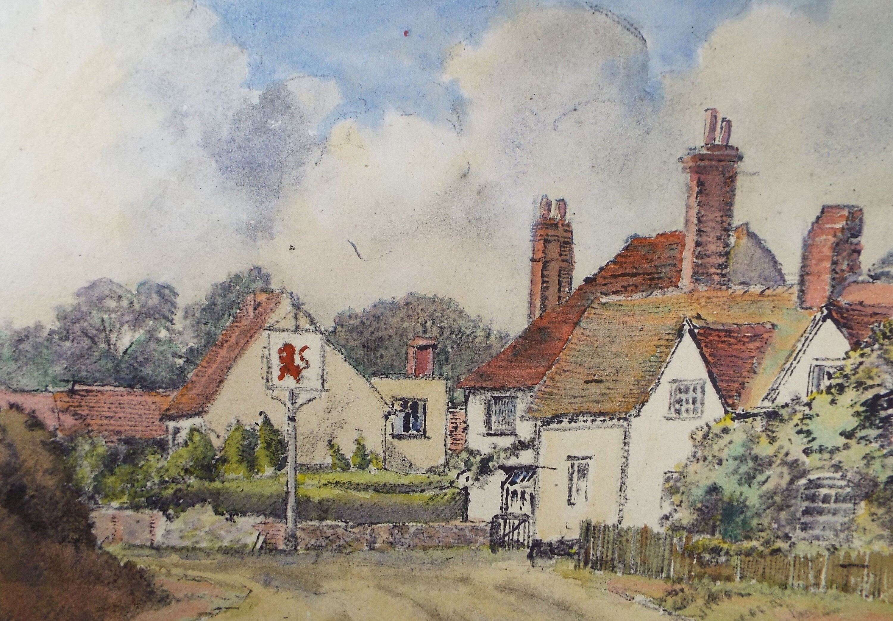 Original Watercolour, 'The Red Lion, Little Missenden', Monogramist A, Dated 1961