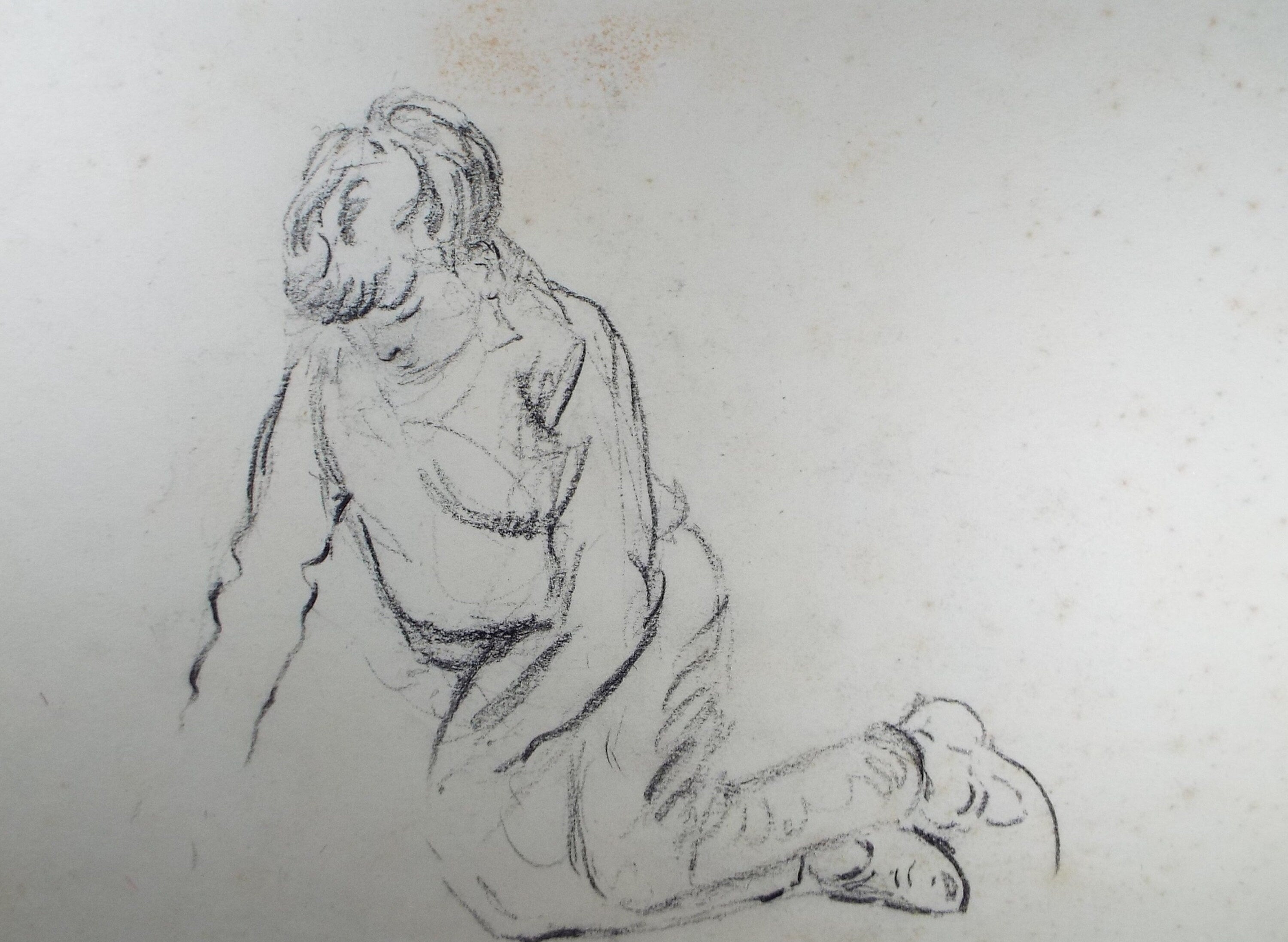 Original Pencil Sketch,'Boy Sitting', Circa 1950's, Hilda Burford (1887-1957)