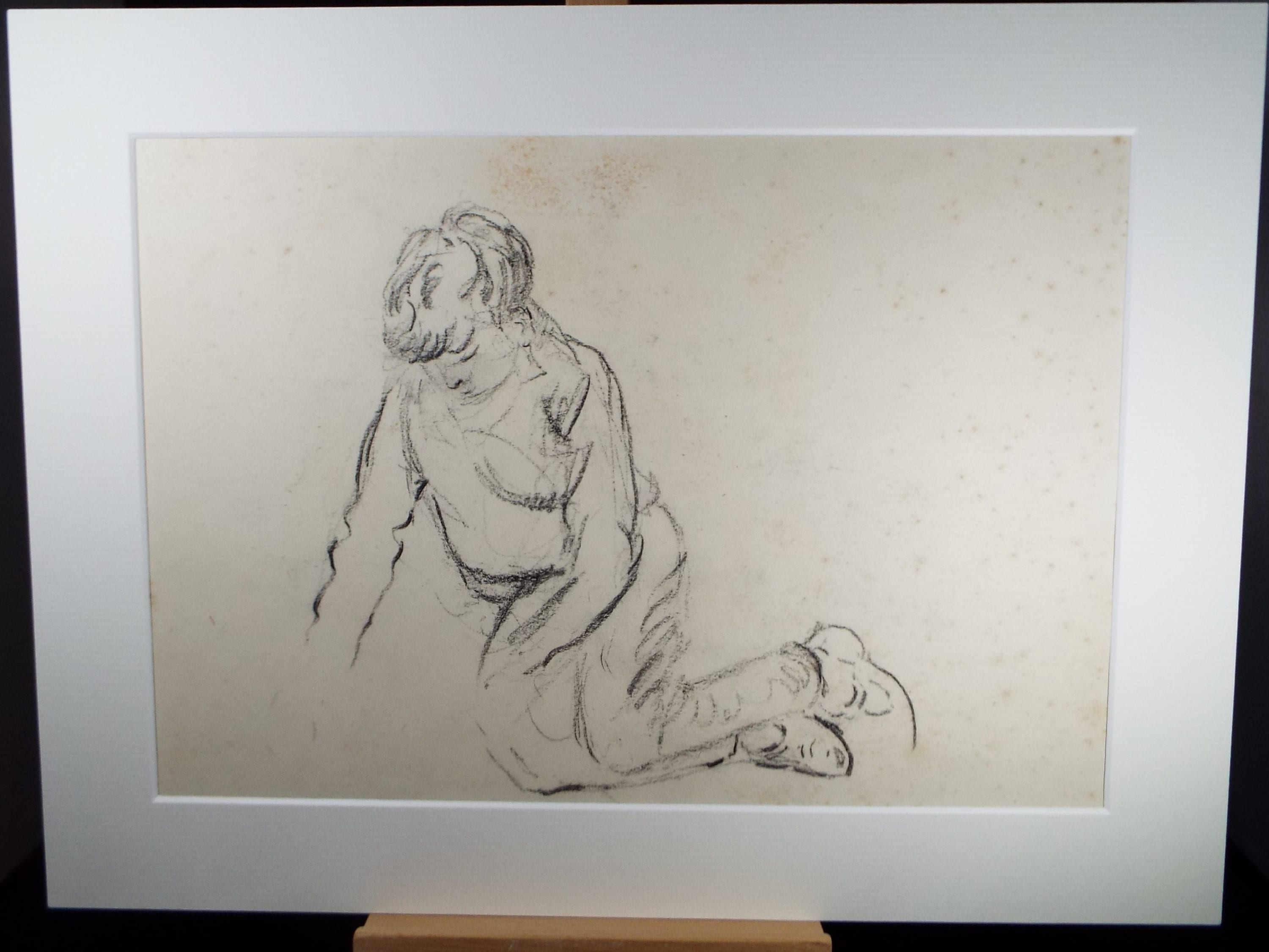 Original Pencil Sketch,'Boy Sitting', Circa 1950's, Hilda Burford (1887-1957)