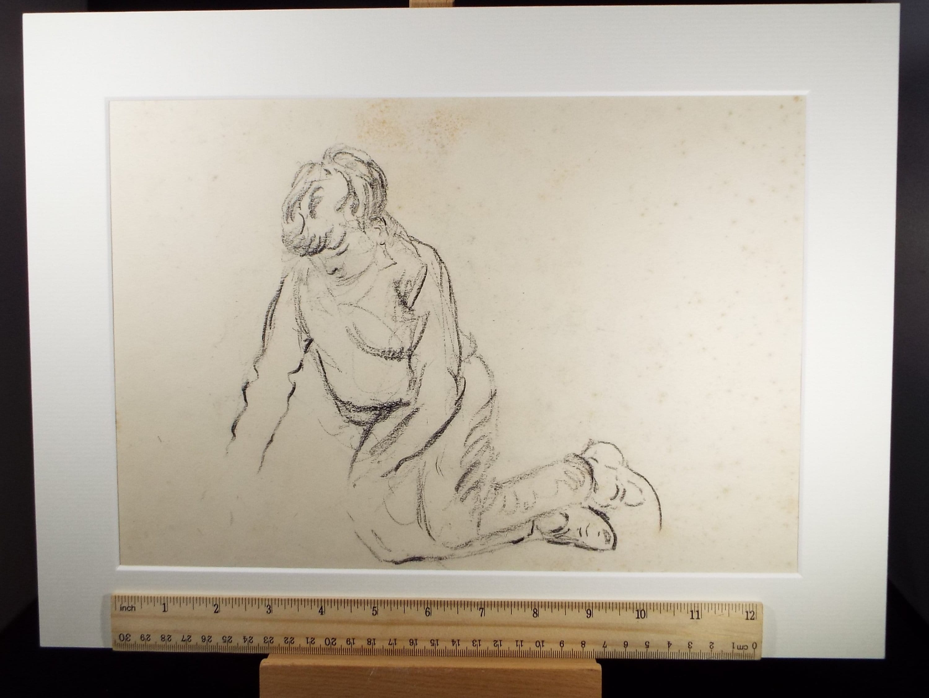 Original Pencil Sketch,'Boy Sitting', Circa 1950's, Hilda Burford (1887-1957)