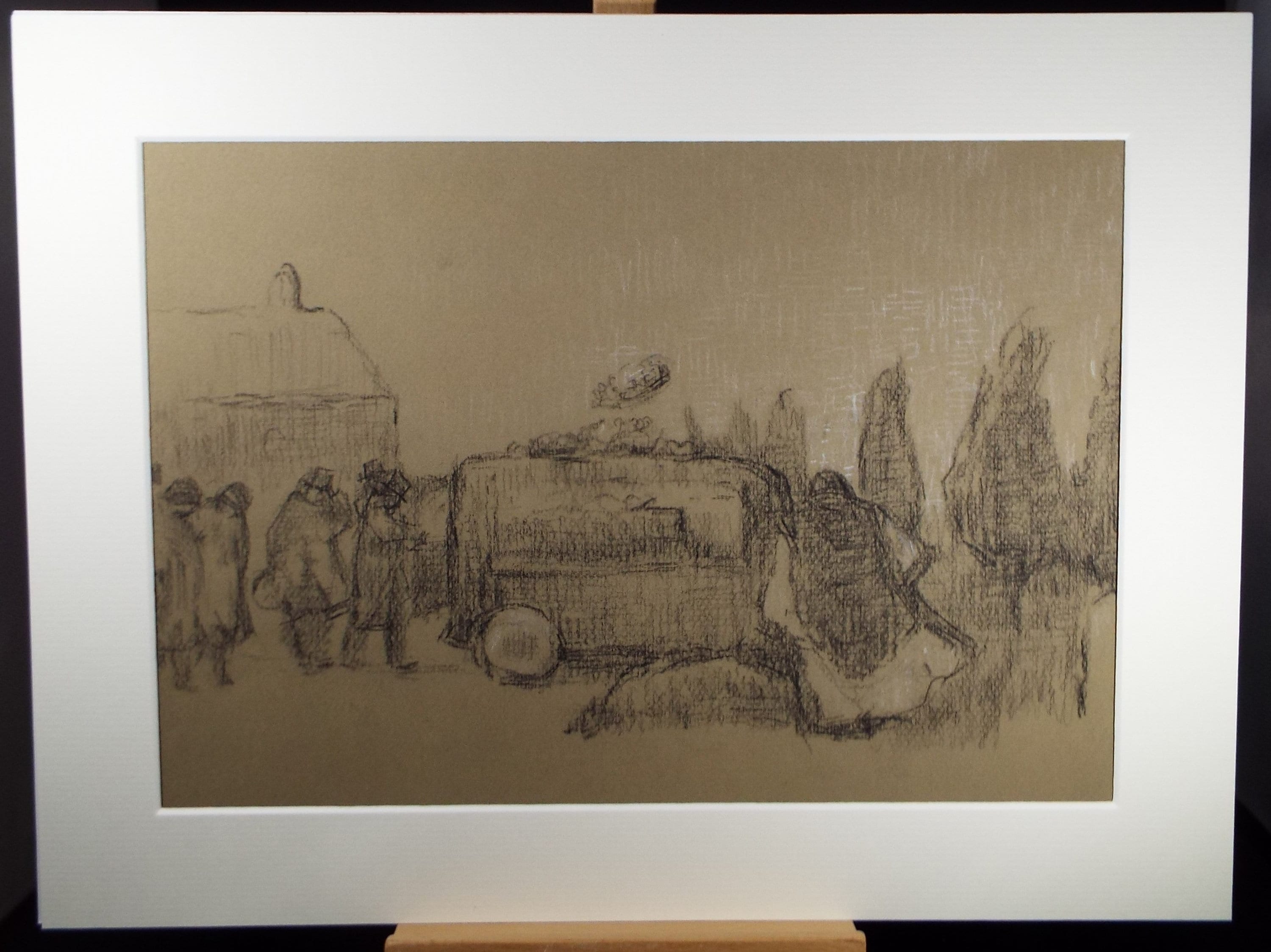 Original Pastel Drawing on brown paper,'Street Scene, circa 1990, Mariota Bosanquet (1923-2022)