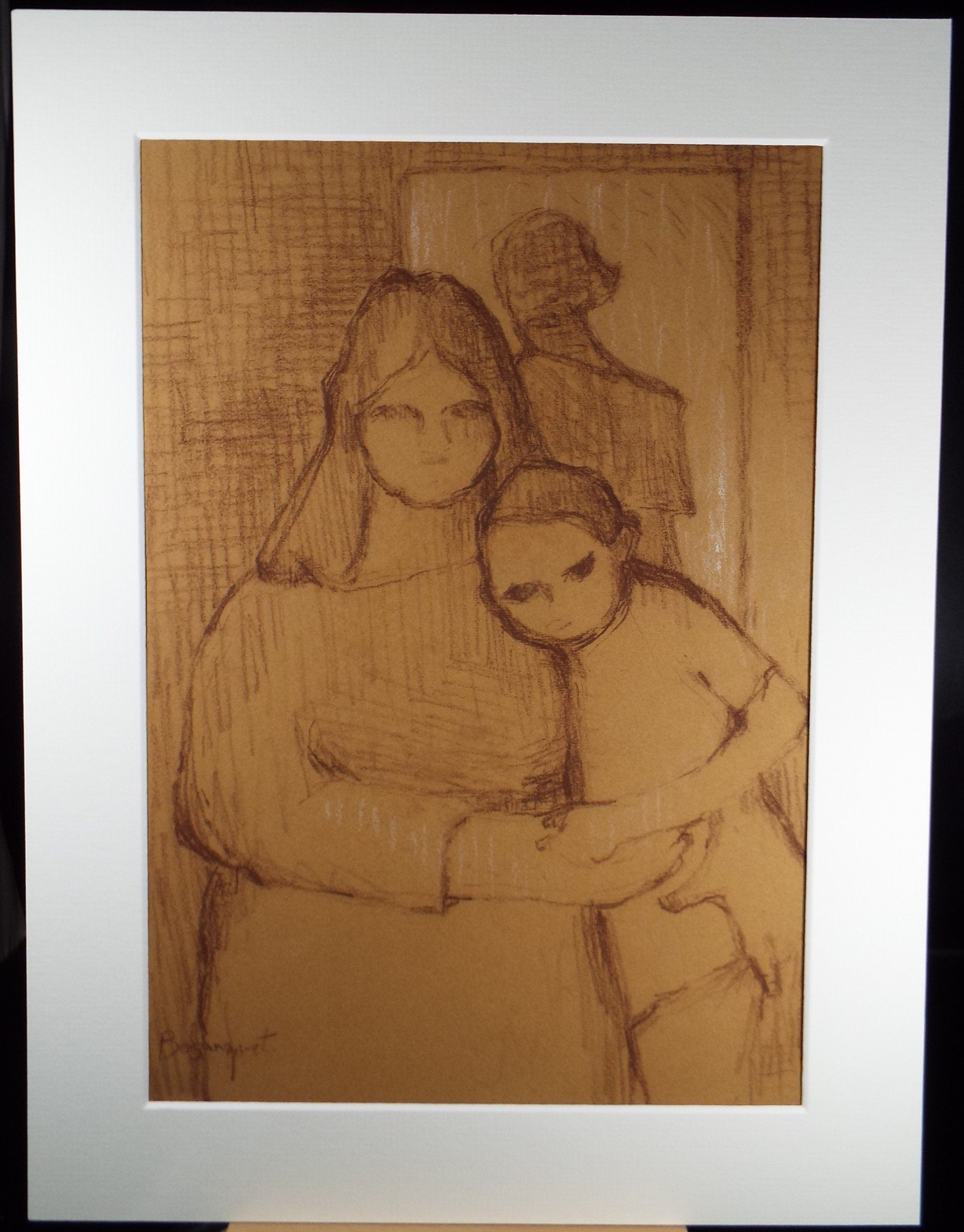 Original Pastel Drawing on brown paper,'Mother and Child', circa 1990, Mariota Bosanquet (1923-2022)