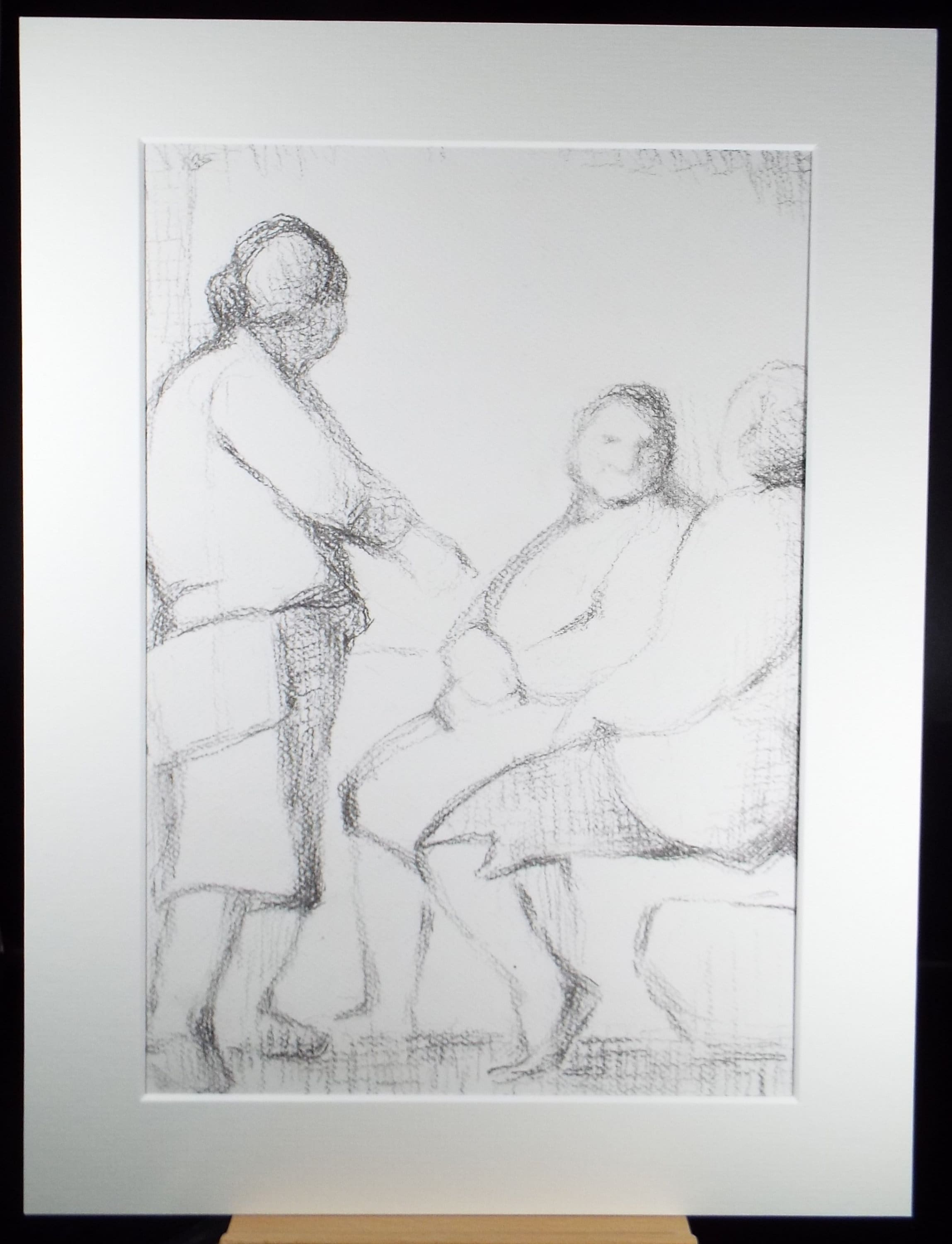 Original Pastel Drawing ,'Seated figures', Ciurca 1990's, Mariota Bosanquet (1923-2022)