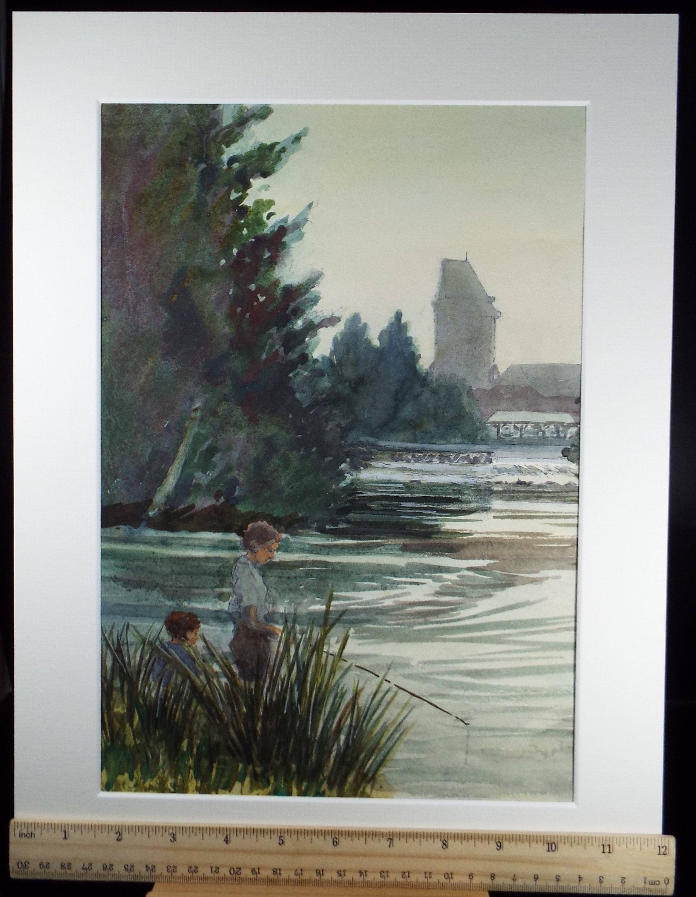 Original Watercolour, 'Boys Fishing',circa 1940's, Hilda Burford (1887-1957)
