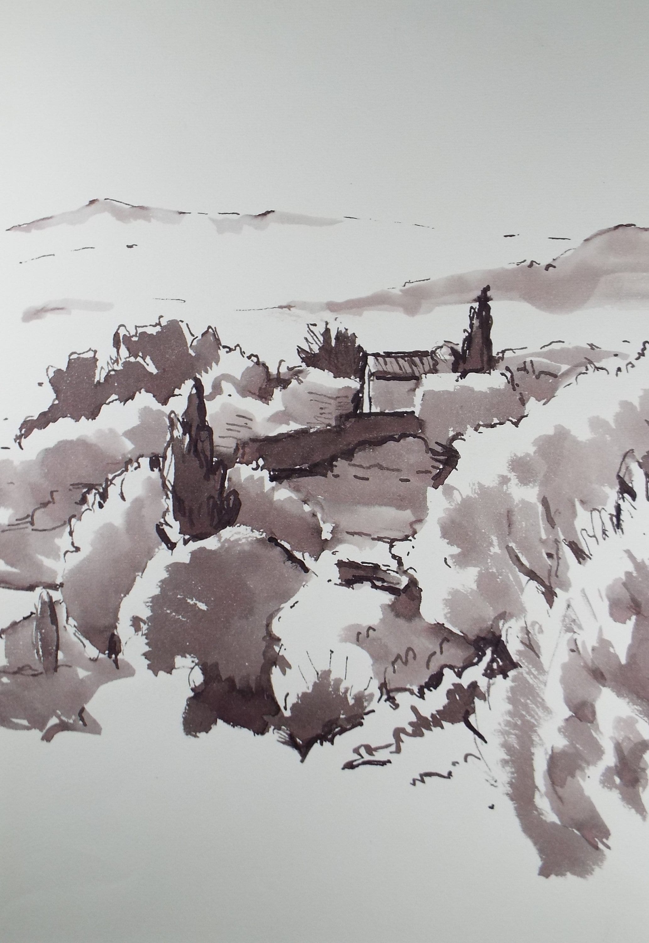 Original Watercolour,'Italian Landscape ', circa 1990, Mariota Bosanquet (1923-2022)